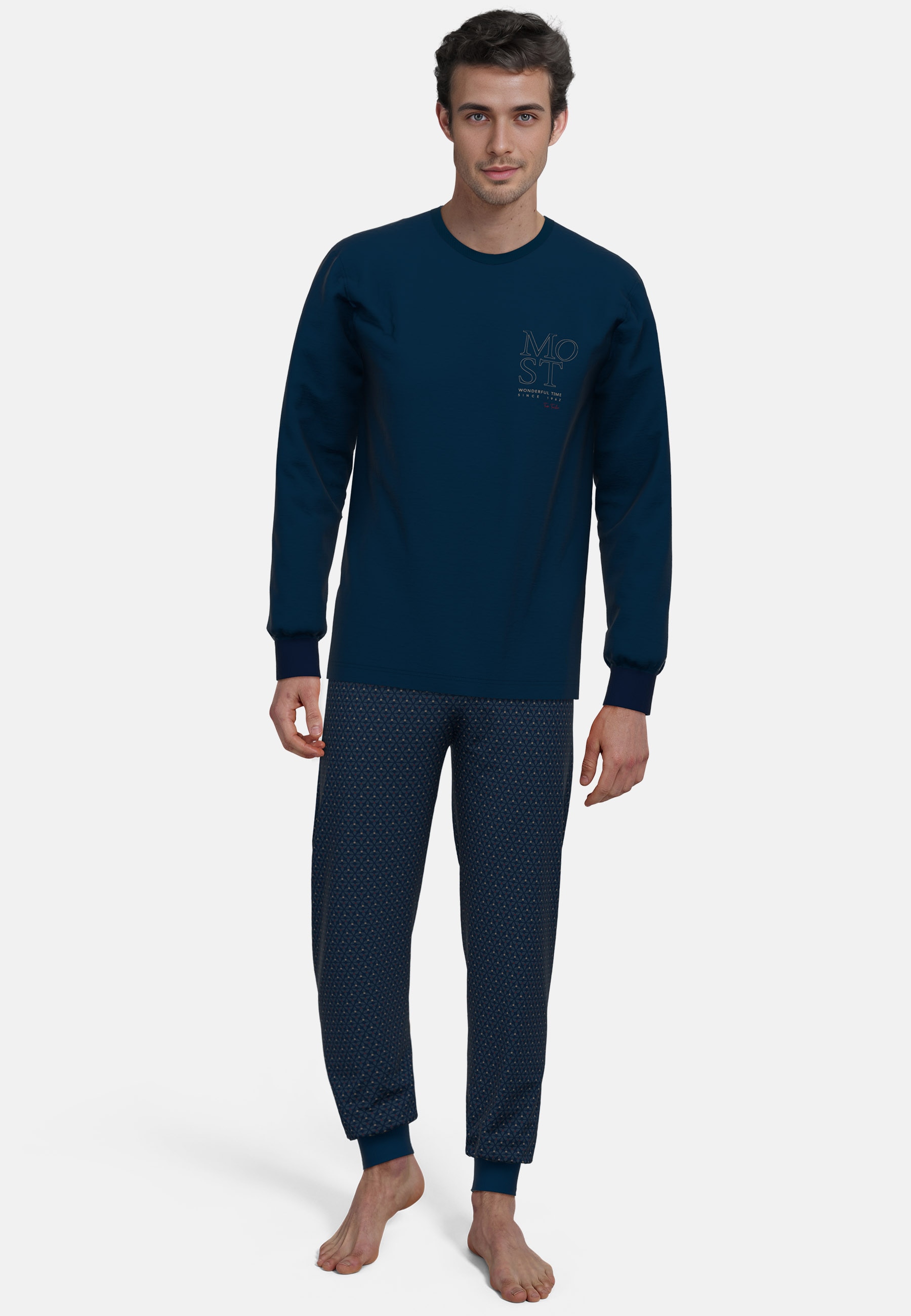 TOM TAILOR Schlafanzug »Rhodos« 2 tlg. Langarm, Rundhalsausschnitt, gepunktet, basic, Baumwolle