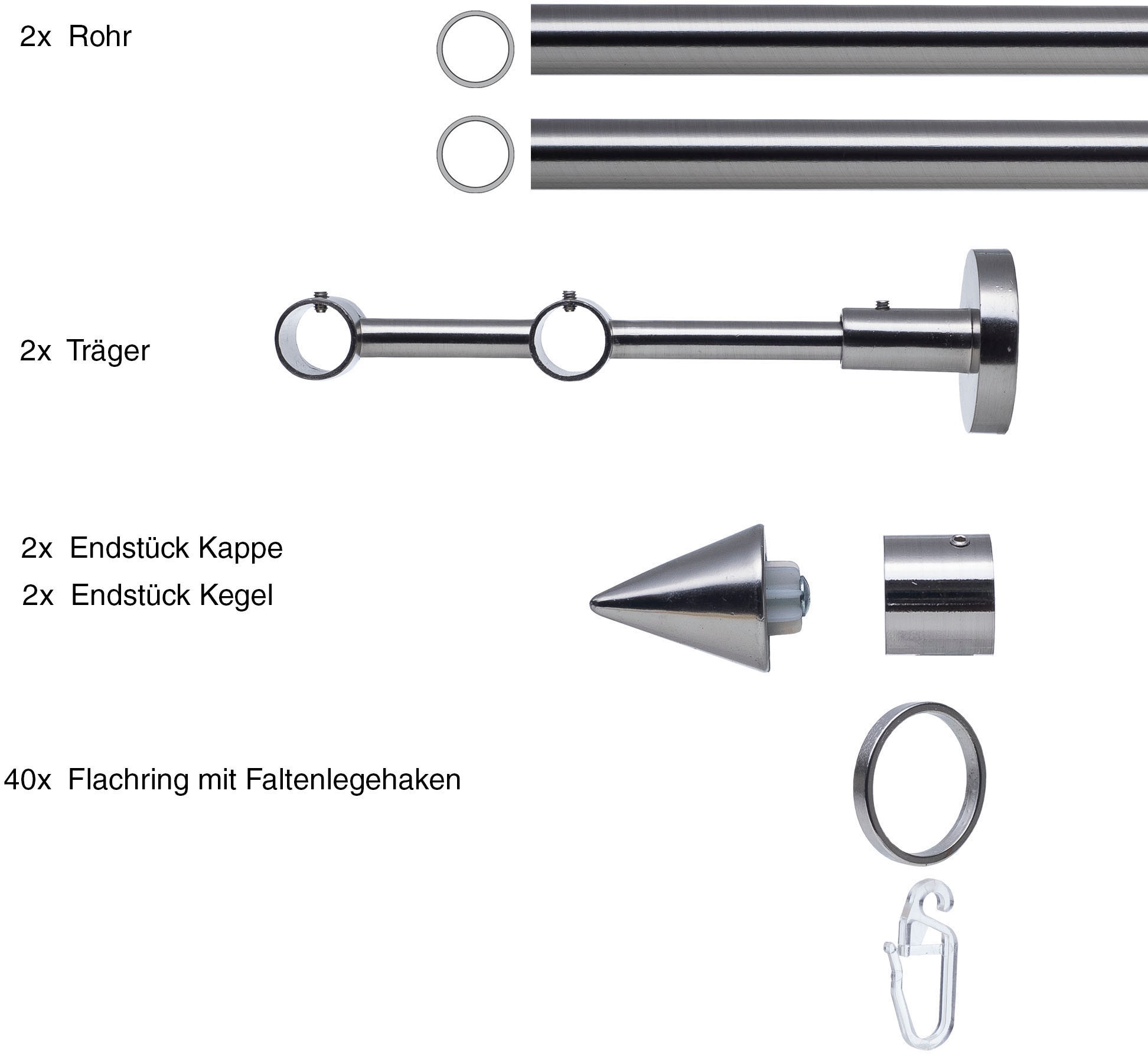 Liedeco Gardinenstange »Stilgarnitur, Komplettgarnitur 16 m Kegel Set« Ø 16 mm 2 läufig-läufig Fixmass Gardinenstange Komplett