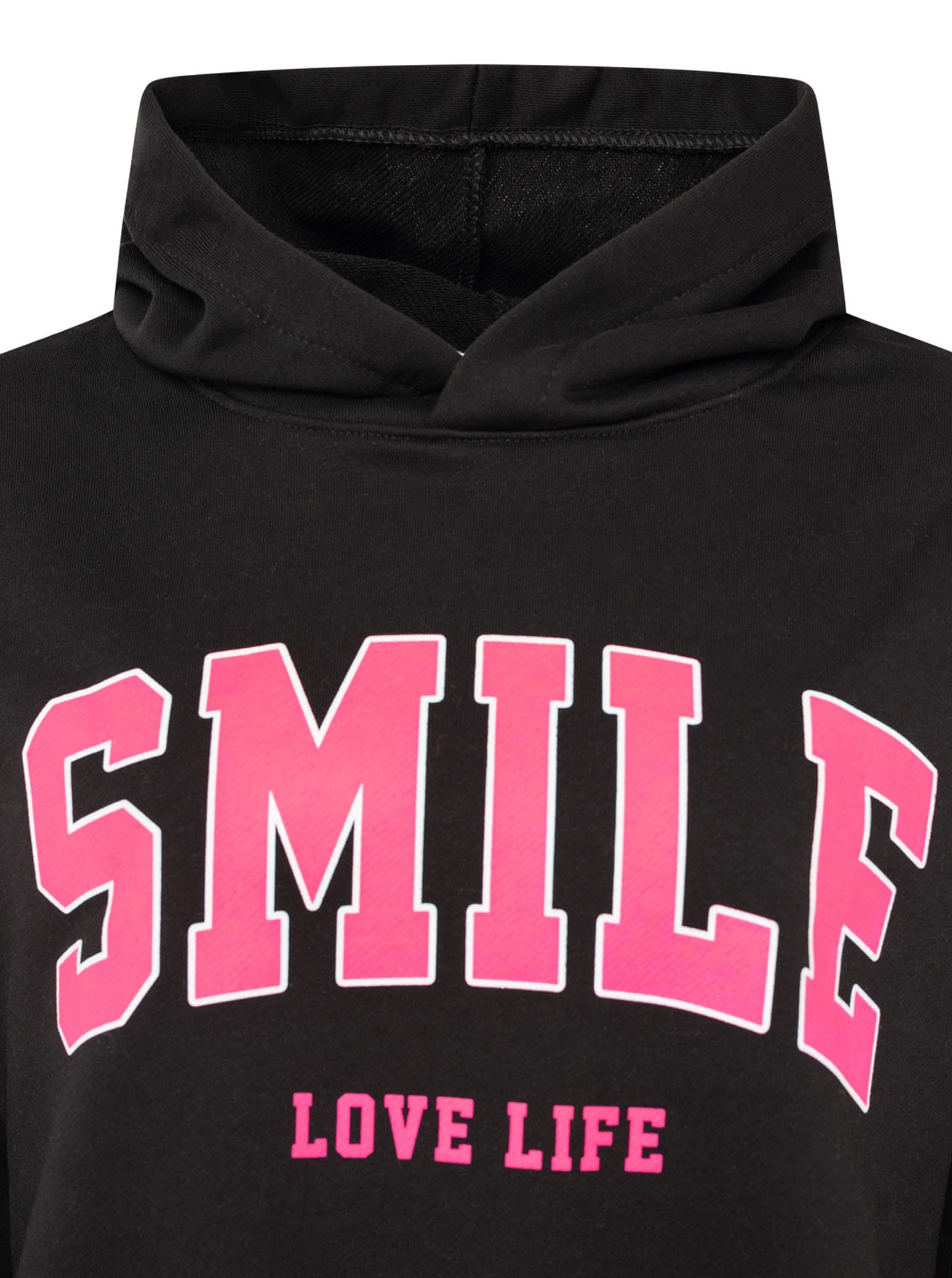 Zwillingsherz Hoodie »"Smile"«, Kapuze, lange Ärmel, elastische Bündchen, grosser Neon-Print
