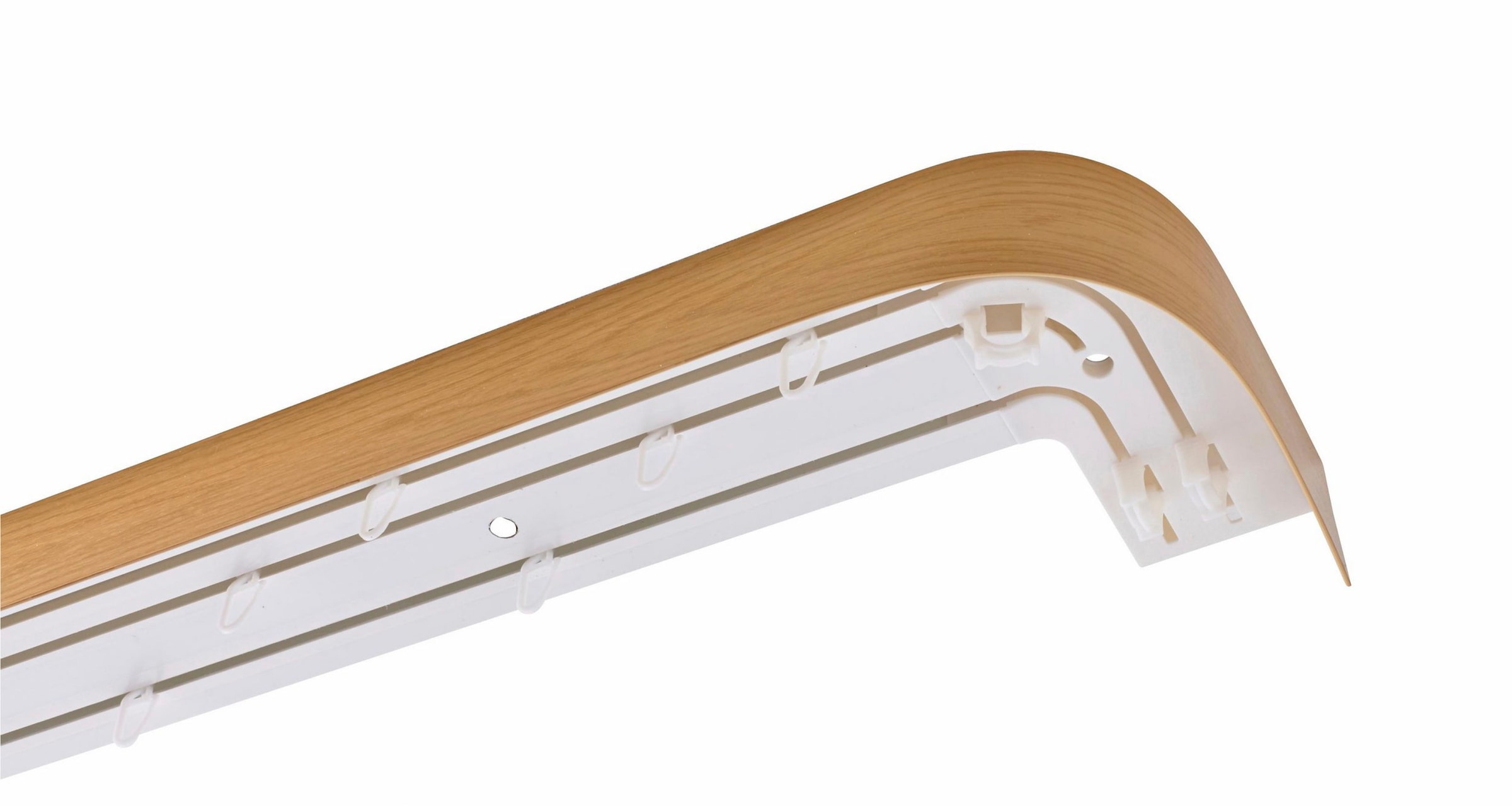 GARESA Système de rails »Kunststoffschiene mit Blende« 3 course-läufig Wunschmasslänge seitlich mit 2 Rundbögen (kein Spalt zwischen Vorhang und Wand!)