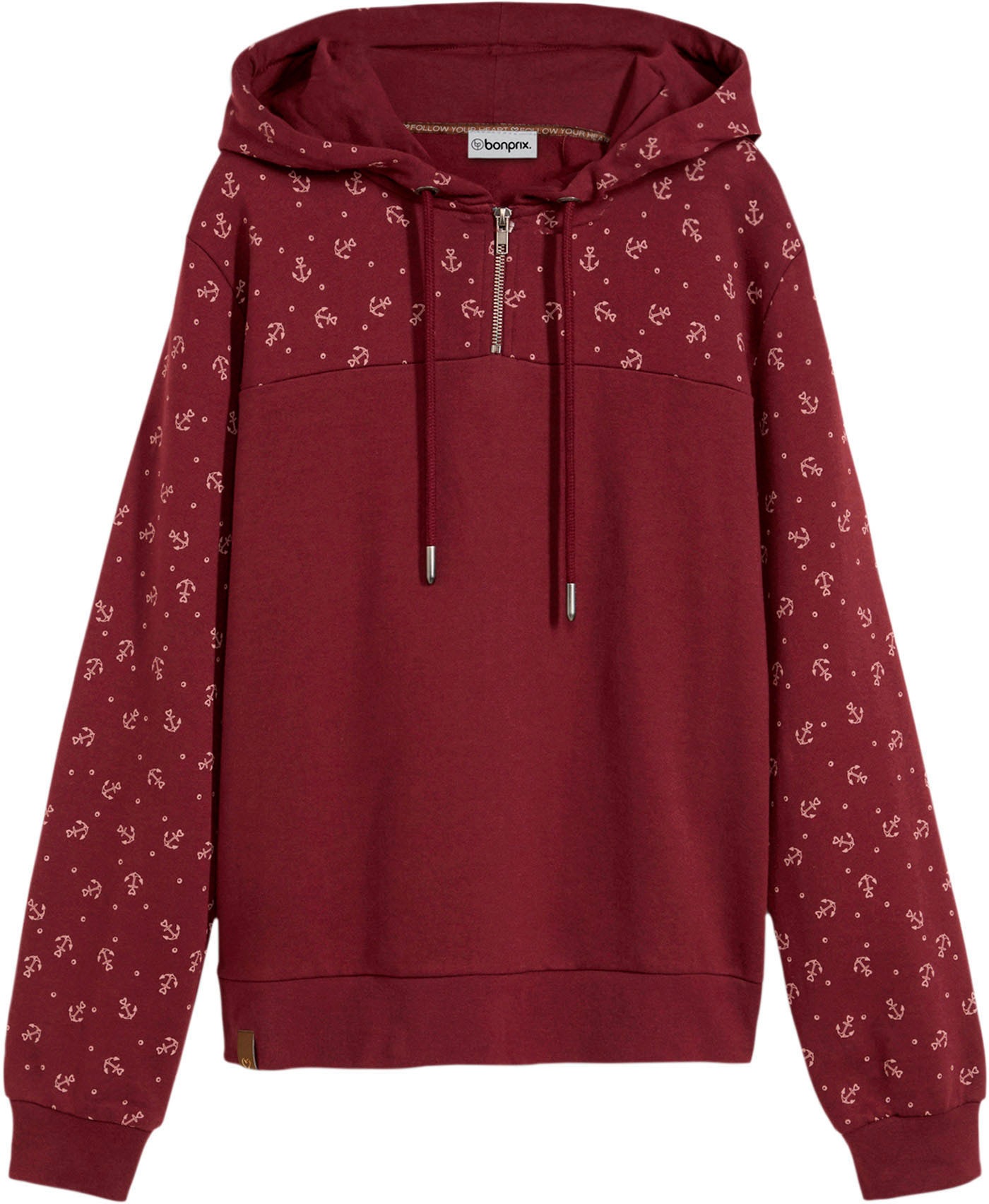 bonprix Hoodie »Kapuzensweatshirt mit Reissverschluss aus reiner Baumwolle«, lässig geschnittene Passform, mit maritimem Muster und Anker-Motiven
