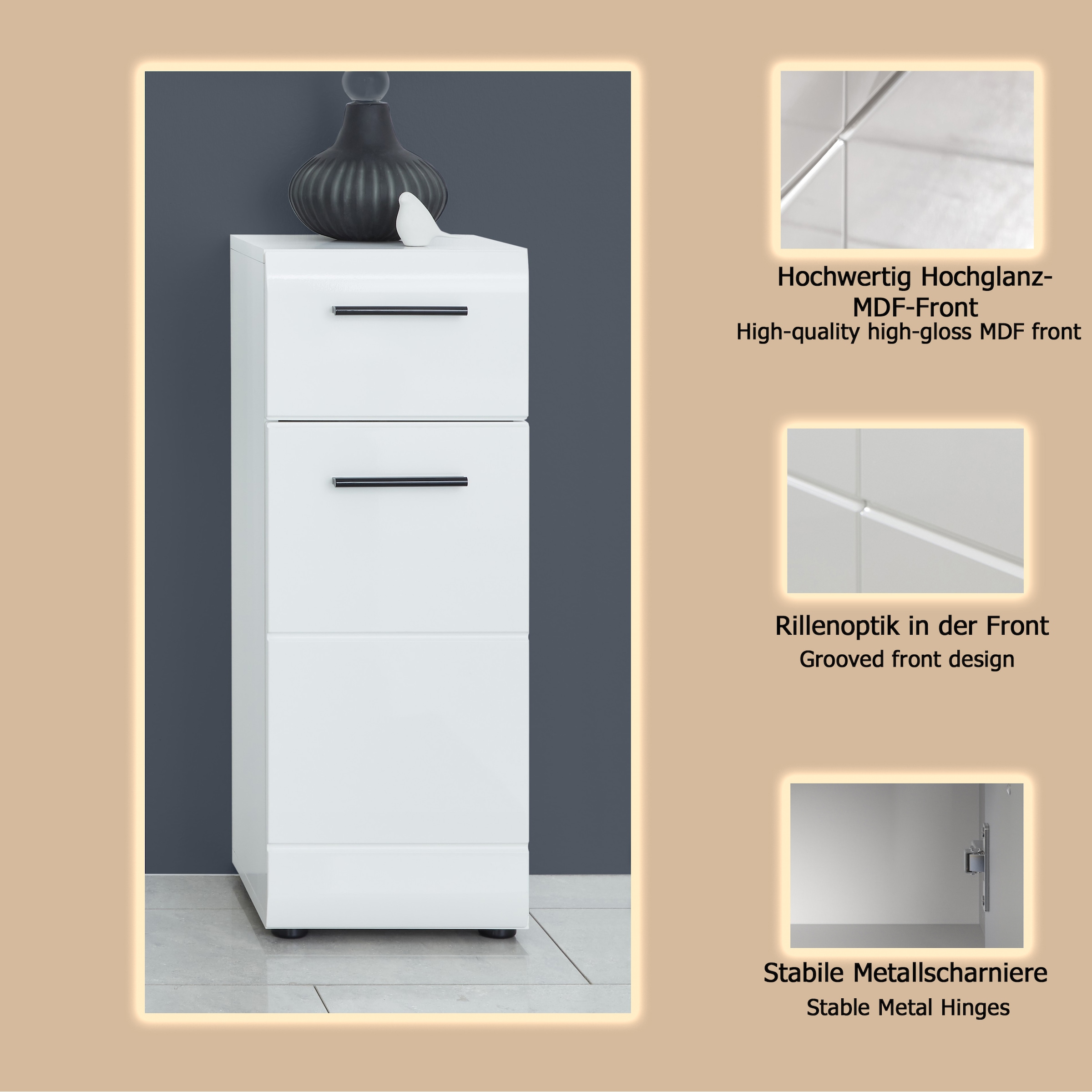 welltime Unterschrank »Sovana« Kommode mit 1 Tür & 1 Schublade - (B/T/H) 30/31/79 cm