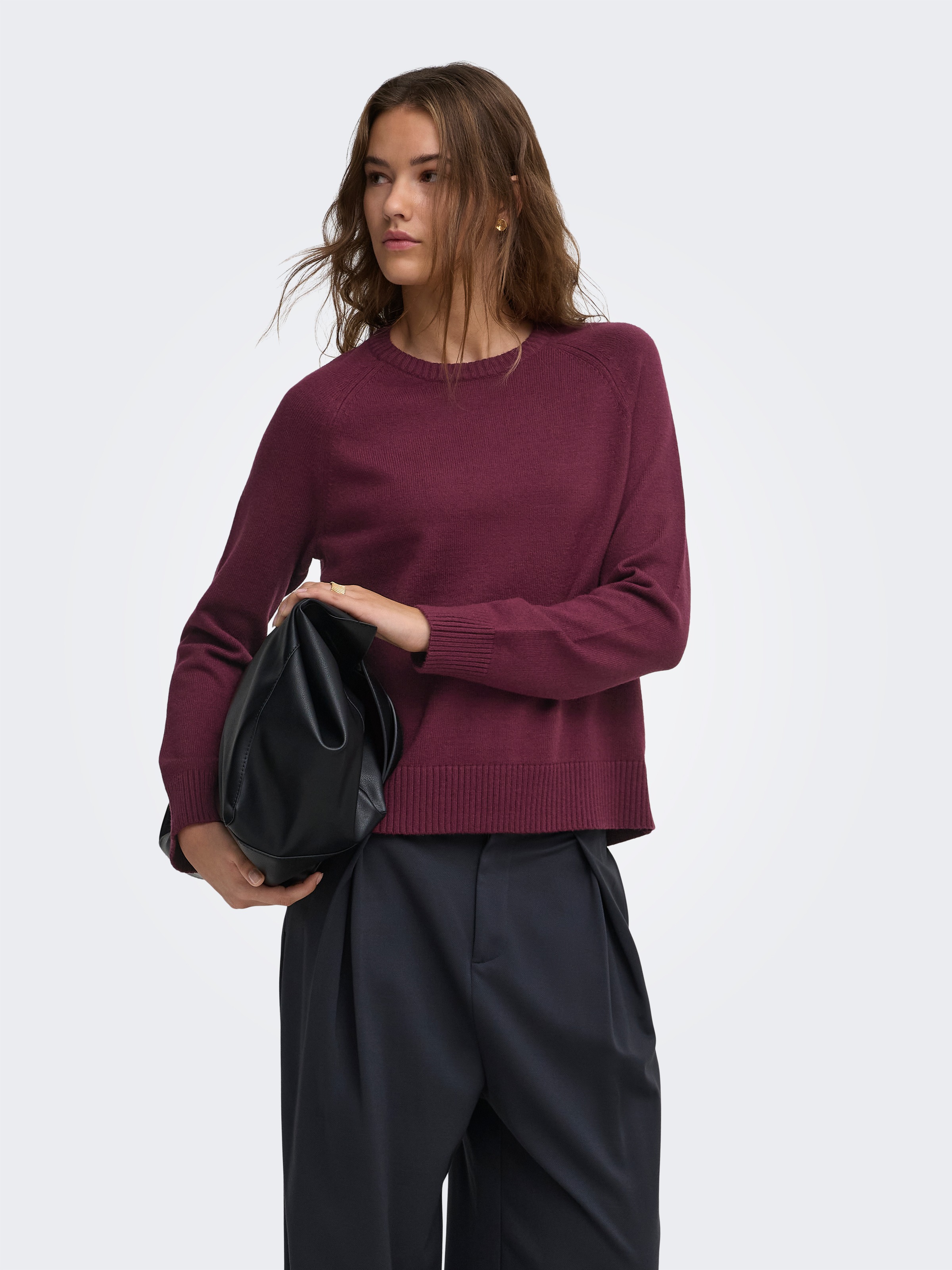 ONLY Pull en tricot »ONLPRINCESS LS O-NECK RAGLAN KNT NOOS« mélange viscose, coupe régulière