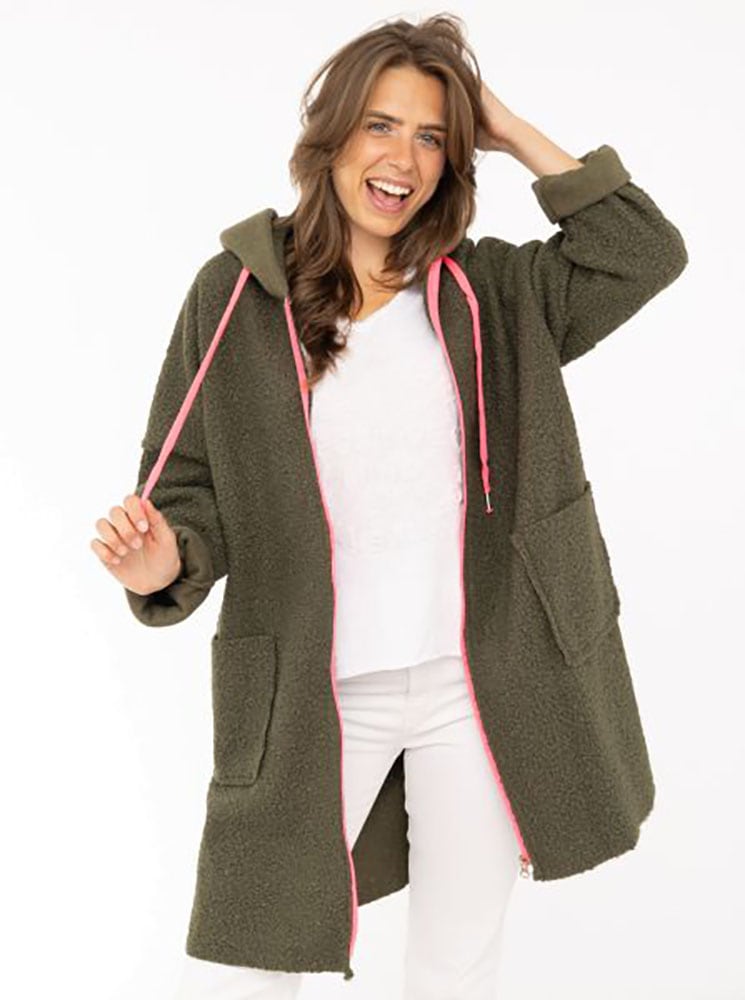 Zwillingsherz Kurzmantel »"Neon"« aus Teddystoff mit Kapuze, Reissverschluss und Taschen