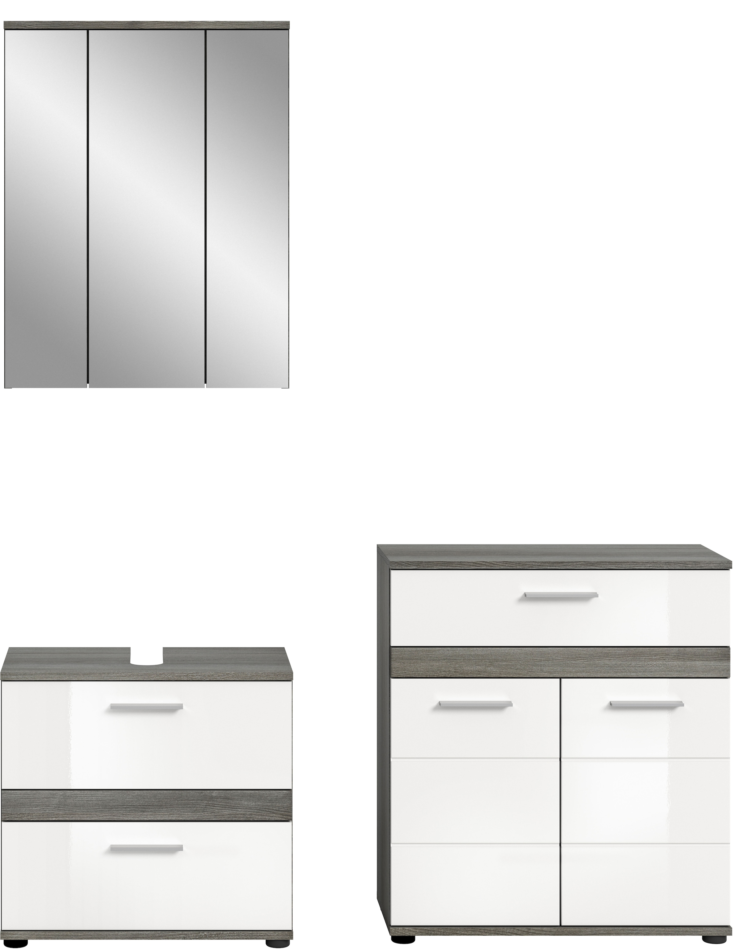 welltime Badmöbel-Set »LUCCA, 3-teilig, TOPSELLER!, hochwertige MDF Front« Set, best. aus: Waschbeckenunterschrank, Spiegelschrank und Midischrank, 3 Stk. tlg.