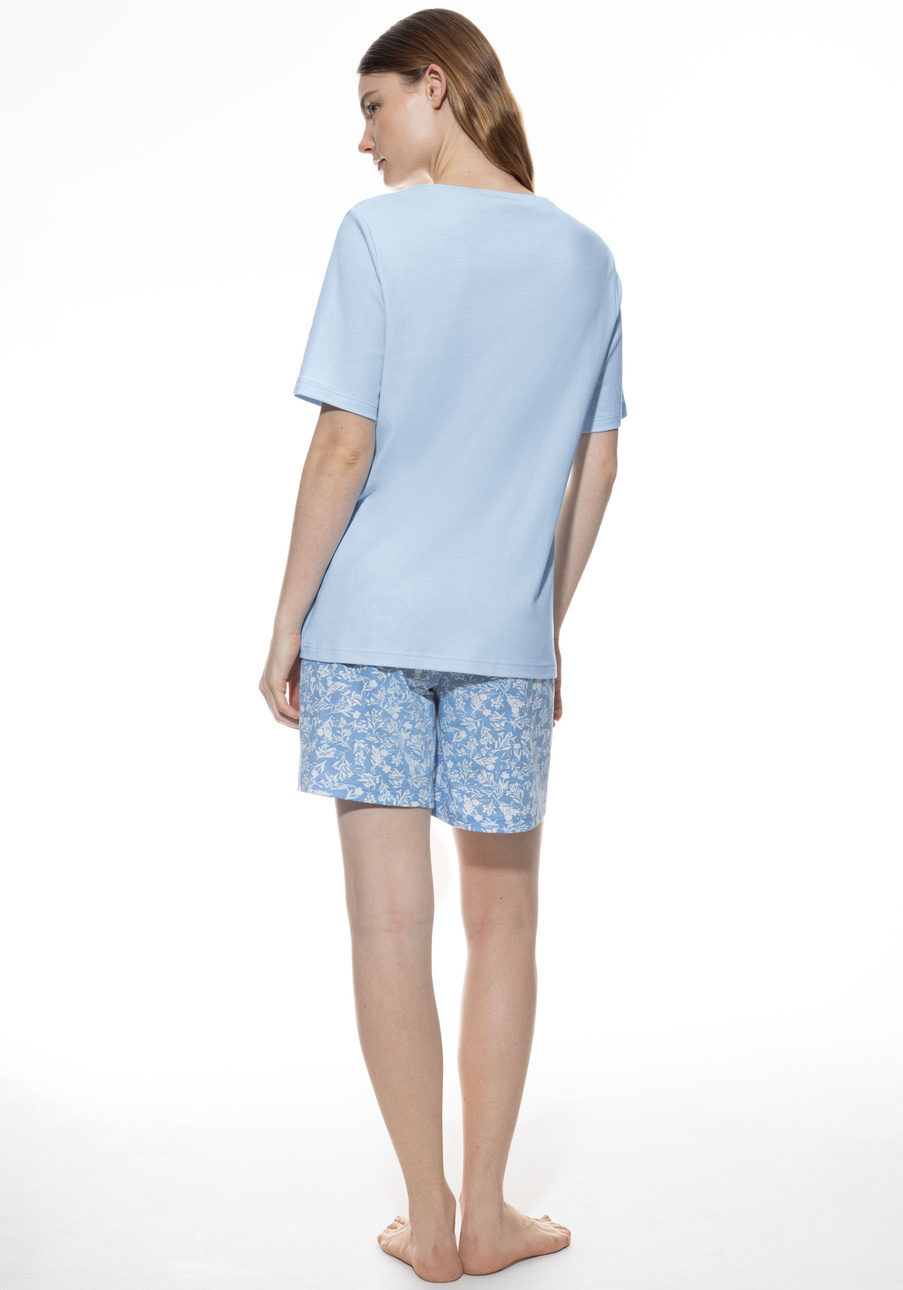 Mey Shorty »Flower Meadow« 2 tlg. Rundhalsausschnitt, kurzärmlig, Oberteil uni, Hose gemustert