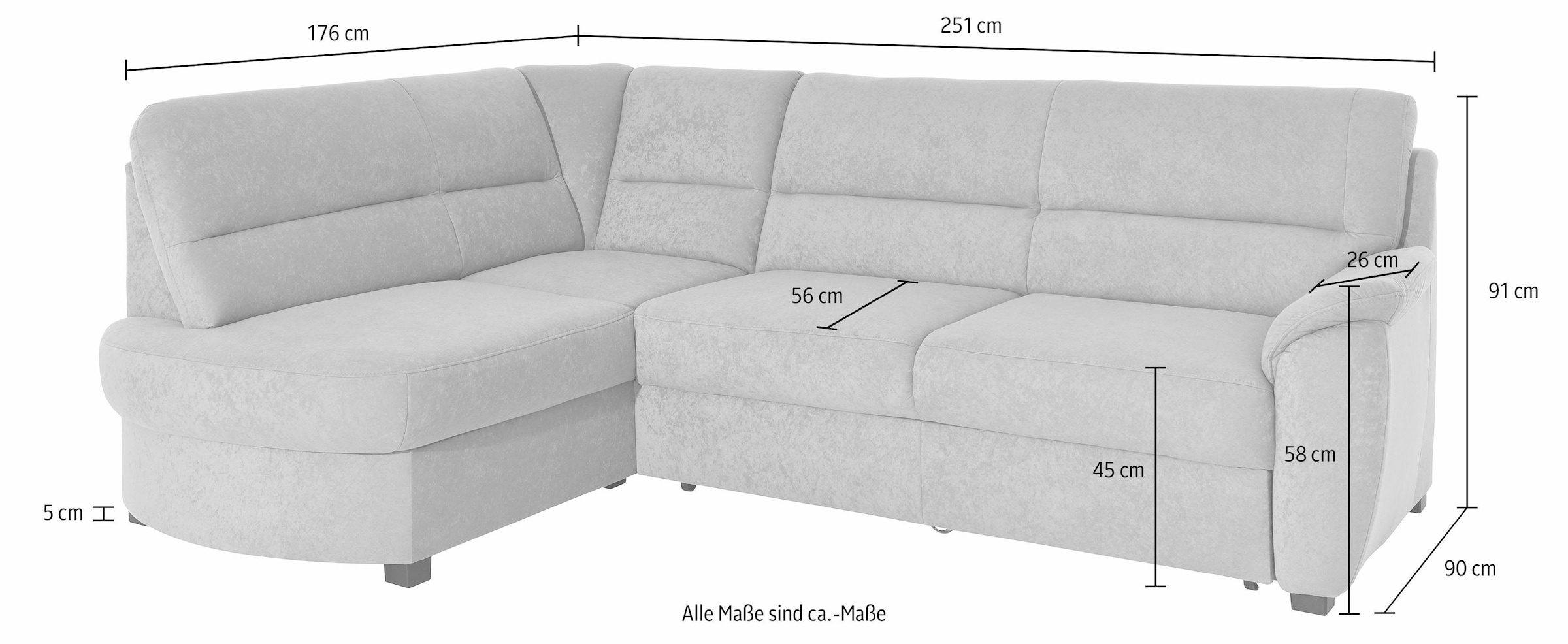 sit&more Ecksofa »Pandora L-Form« wahlweise mit Bettfunktion und Bettkasten