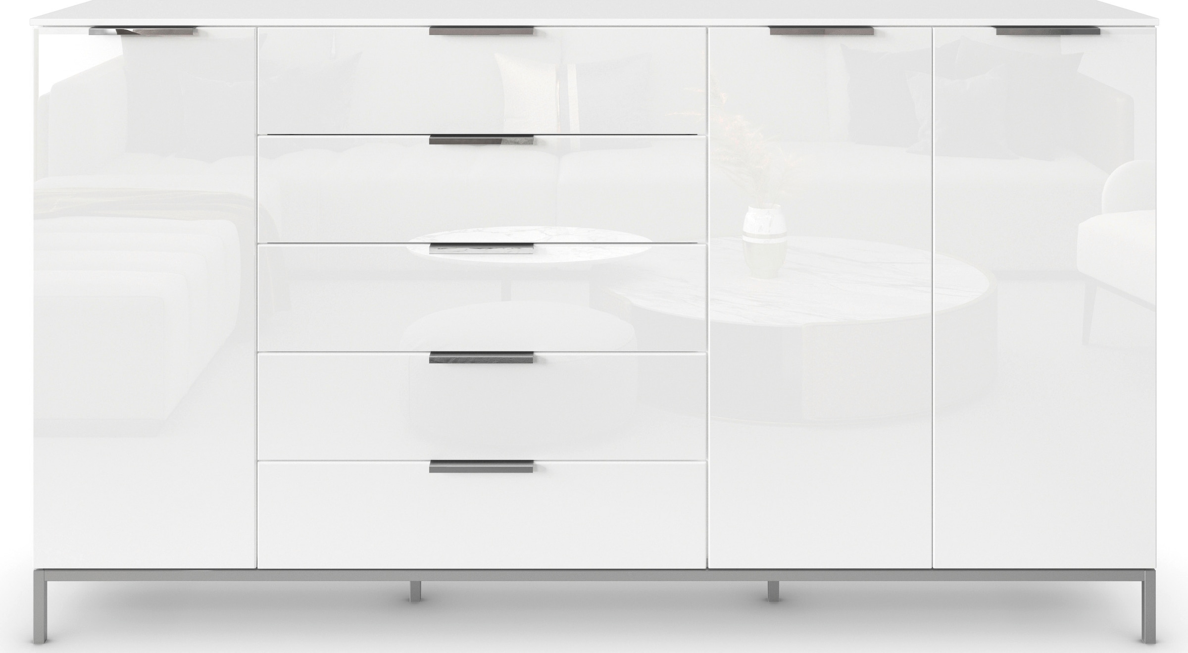 rauch Kombikommode »Kommode Türkommode Sideboard Kombikommode FLIPP mit Glasfront« Breite 200 cm mit 4 Einlegeböden,  3-türig mit 5 Schubladen und Soft-Close-Funktion sowie Glasfront