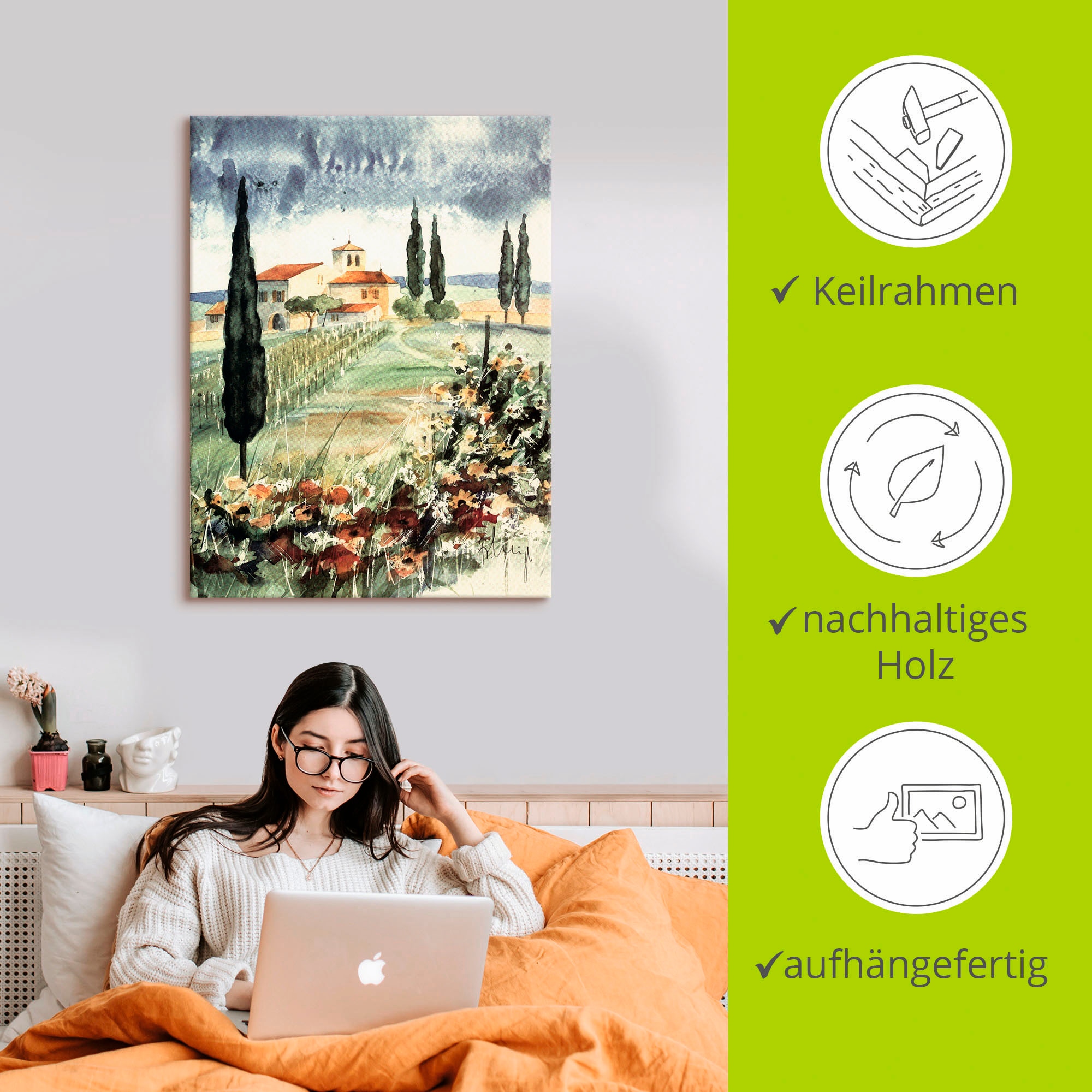 Artland Leinwandbild »Toskana I« Europa 1 Stk. tlg. auf Holzrahmen gespannt
