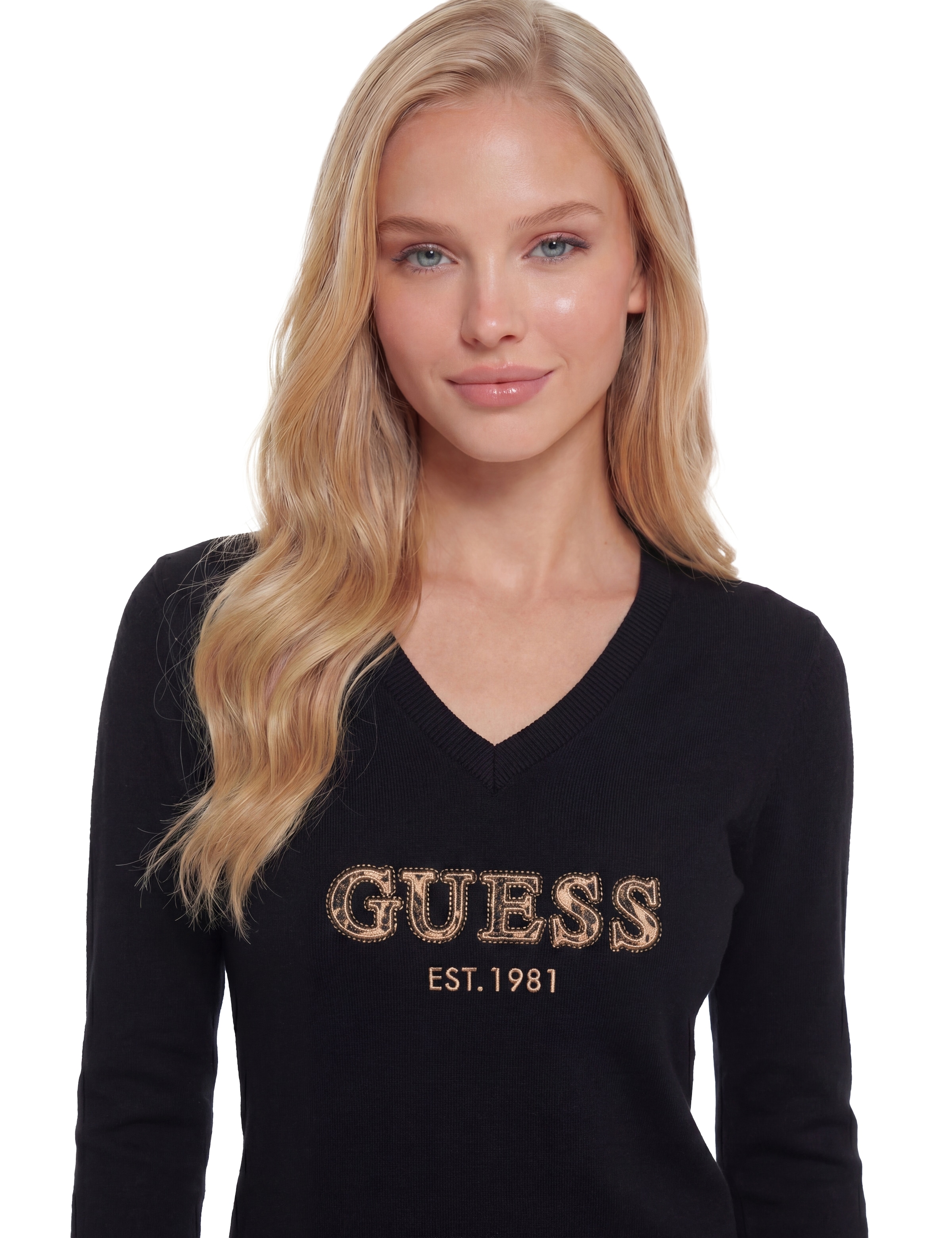 Guess Pull col V »LS VN HANNAH LOGO SWTR« aus Viskosemix, Logoschriftzug