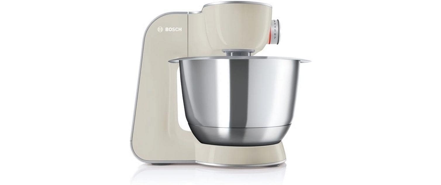 BOSCH Robot de cuisine »Serie 4 MUM58L20, Durchlaufschnitzler, Mixer, grau« 3 Scheiben, Schüssel, Knethaken/Rühr-/Silikonbesen, spülmaschinenfest