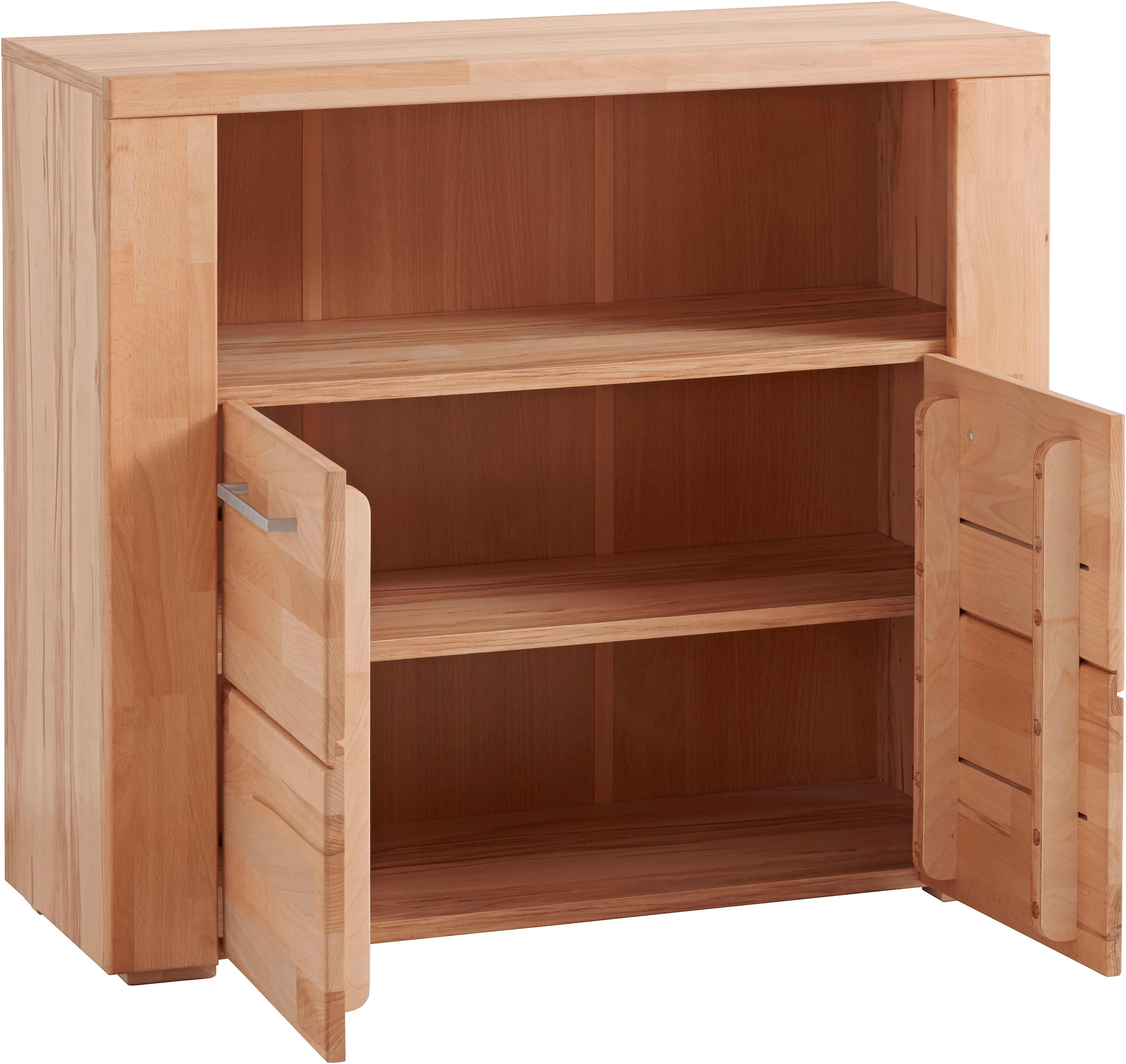 Home affaire Commode »Celle,90cm breit,35 cm tief, Fronten Massivholz« Holz massiv, Holzwerkstoff, Metall Griffe,3 breite Fächer