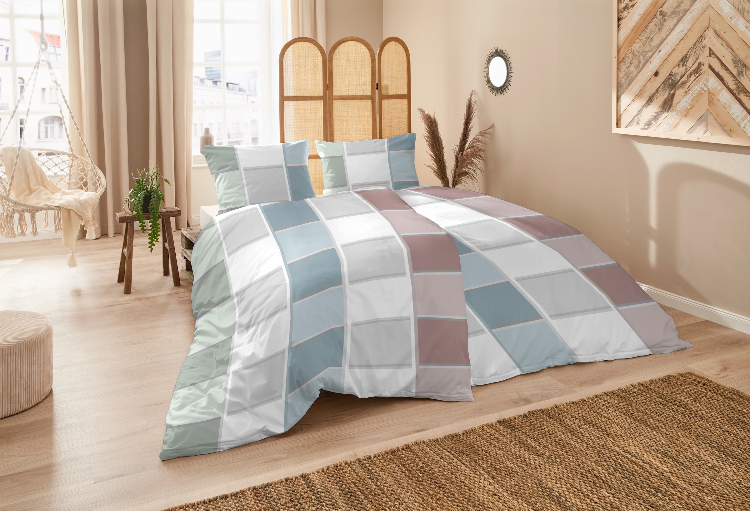 Primera Linge de lit »Mako-Satin-Bettwäsche Havana« 2 cuis avec motif à carreaux