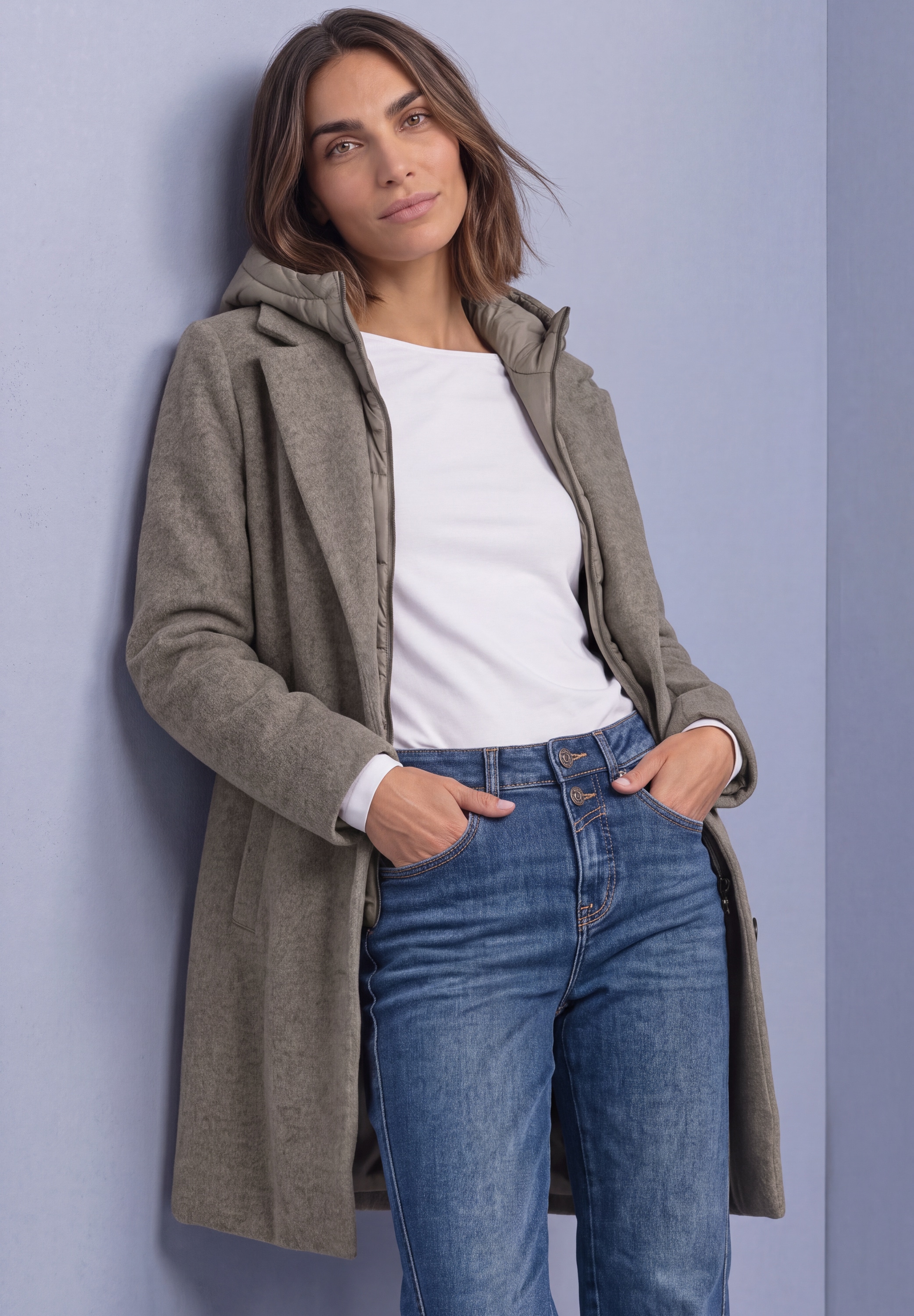 STREET ONE Veste en laine avec capuche Wollmantel / Reverskragen / mit Kapuze und Reissverschluss