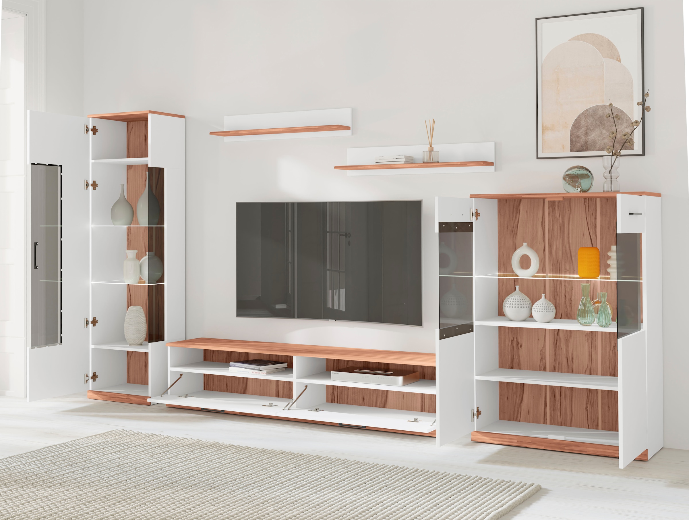 GOODproduct Wohnwand »Ribe: 5teilig, Breite: 280cm,Fronten aus Massivholz,Korpus aus Melamin« 5 Stk. tlg.