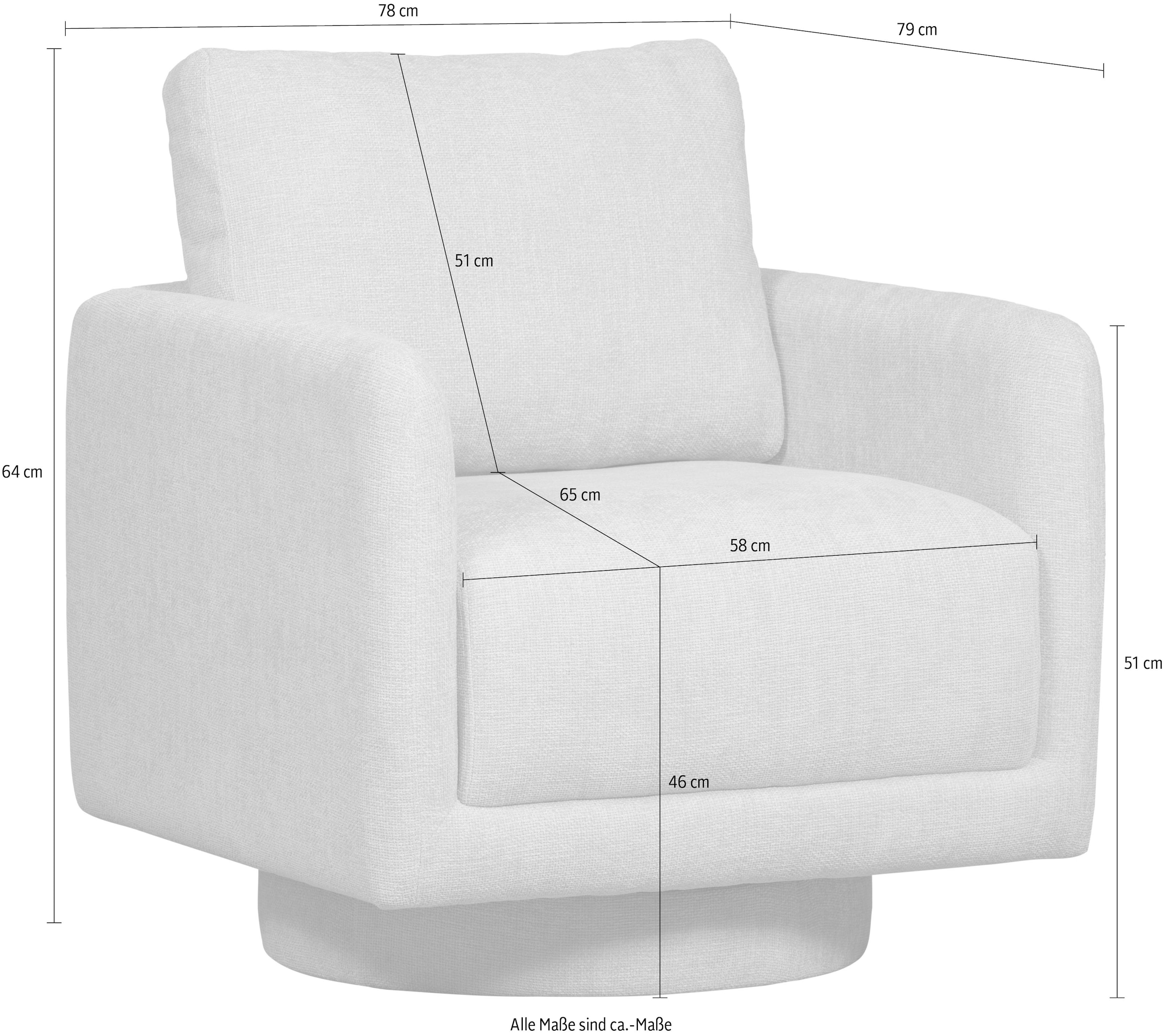 WOOOD Fauteuil pivotant »Oscar Chenille-Bezug mit Drehmechanismus, H64 x B78 x T79 cm« Charge maximale 120 kg, assise cubique, résistance maximale à l'usure