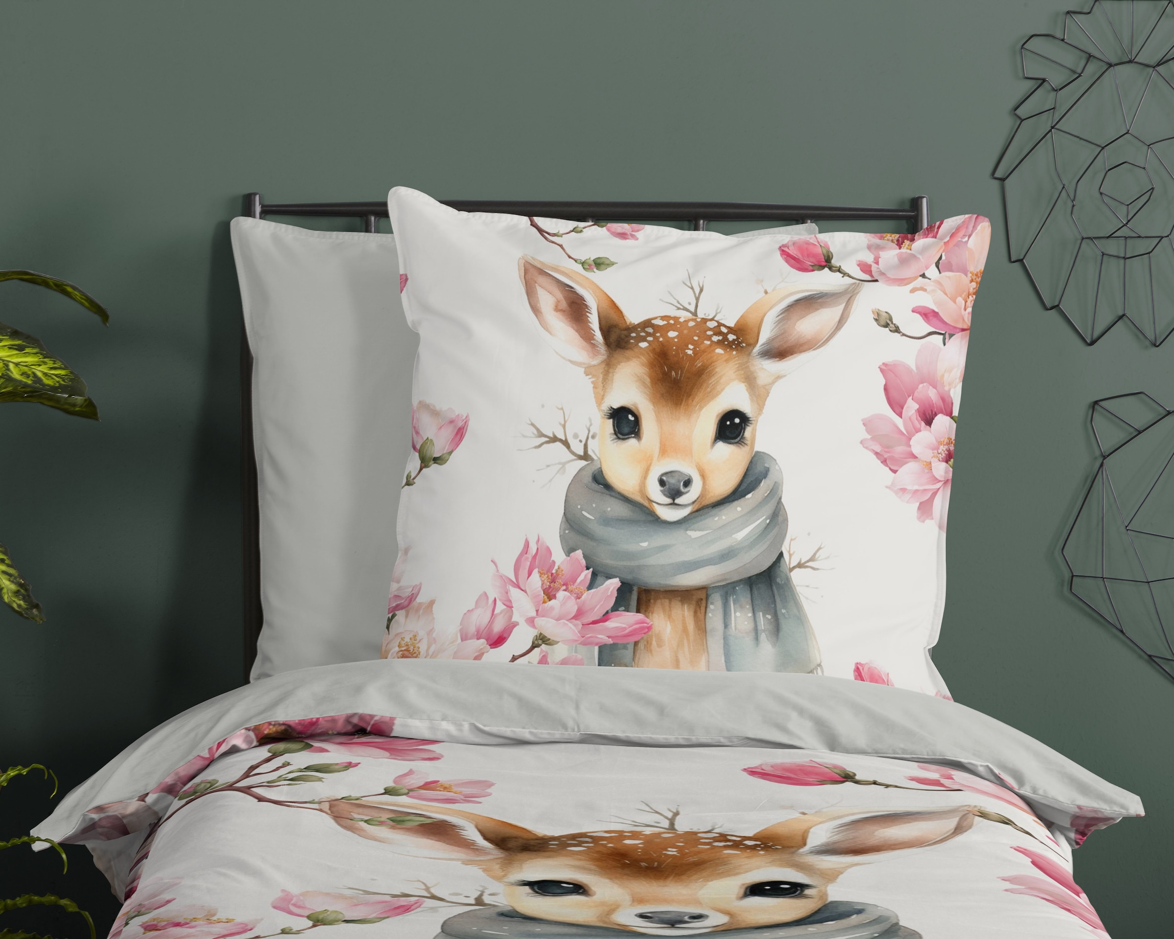 good morning Kinderbettwäsche »Leone« 2 Stk. tlg. Baumwolle, 135x200, Wendeoptik, Kind, Mädchen, Hirsch, Winter, Weiss