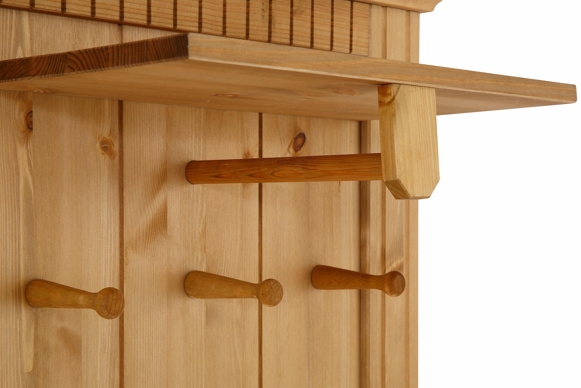 GOODproduct Panneau de vestiaire »Rustic« aus massiver Kiefer, Höhe 190 cm, mit Ablage, Holzhaken