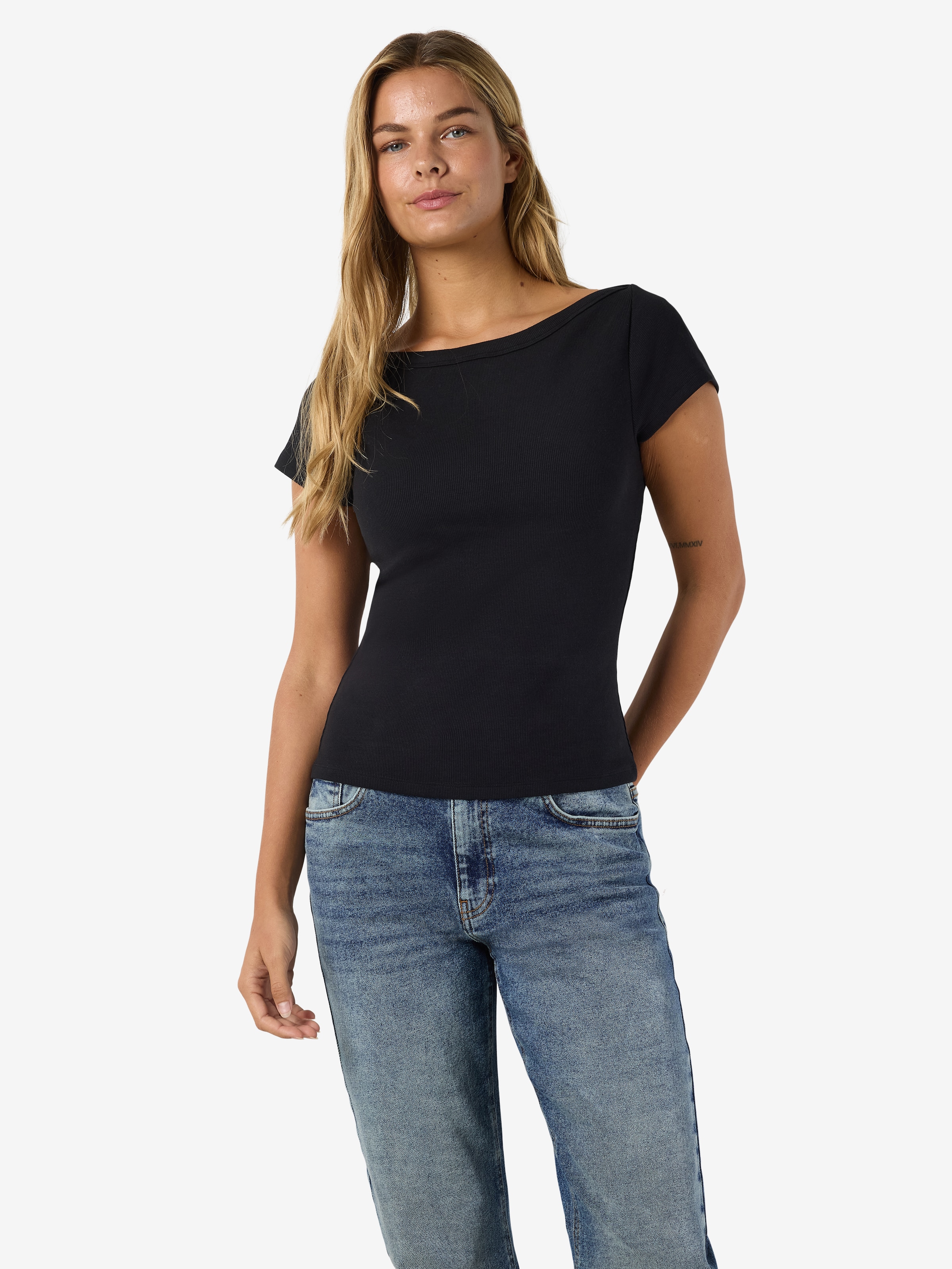 Noisy may T-shirt à manches courtes »NMMAYA S/S BOATNECK TOP NOOS« Baumwollmischung, regular fit