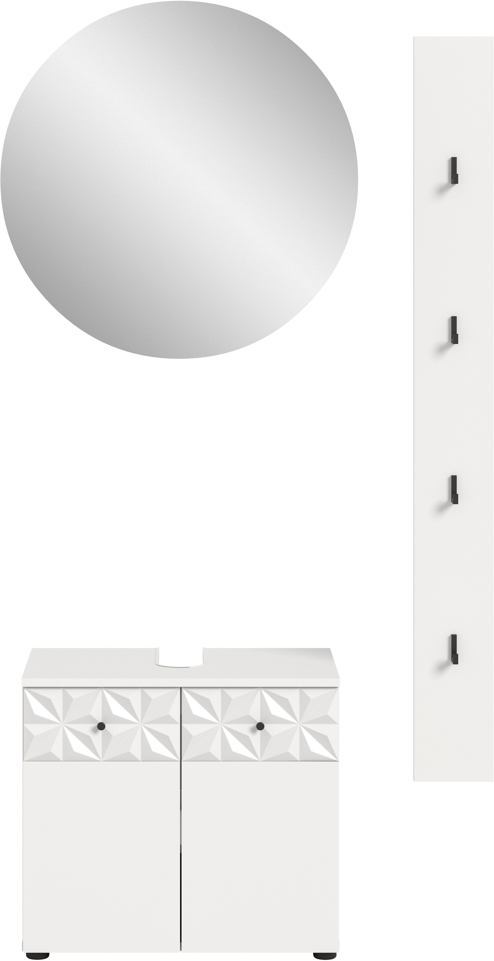 INOSIGN Badezimmer-Set »VICENZA, TOPSELLER!, Breite 91cm, 3-teilig, mit Ornamentabsetzung« best. aus: Waschbeckenunterschrank, Spiegelschrank und Hakenleiste, 