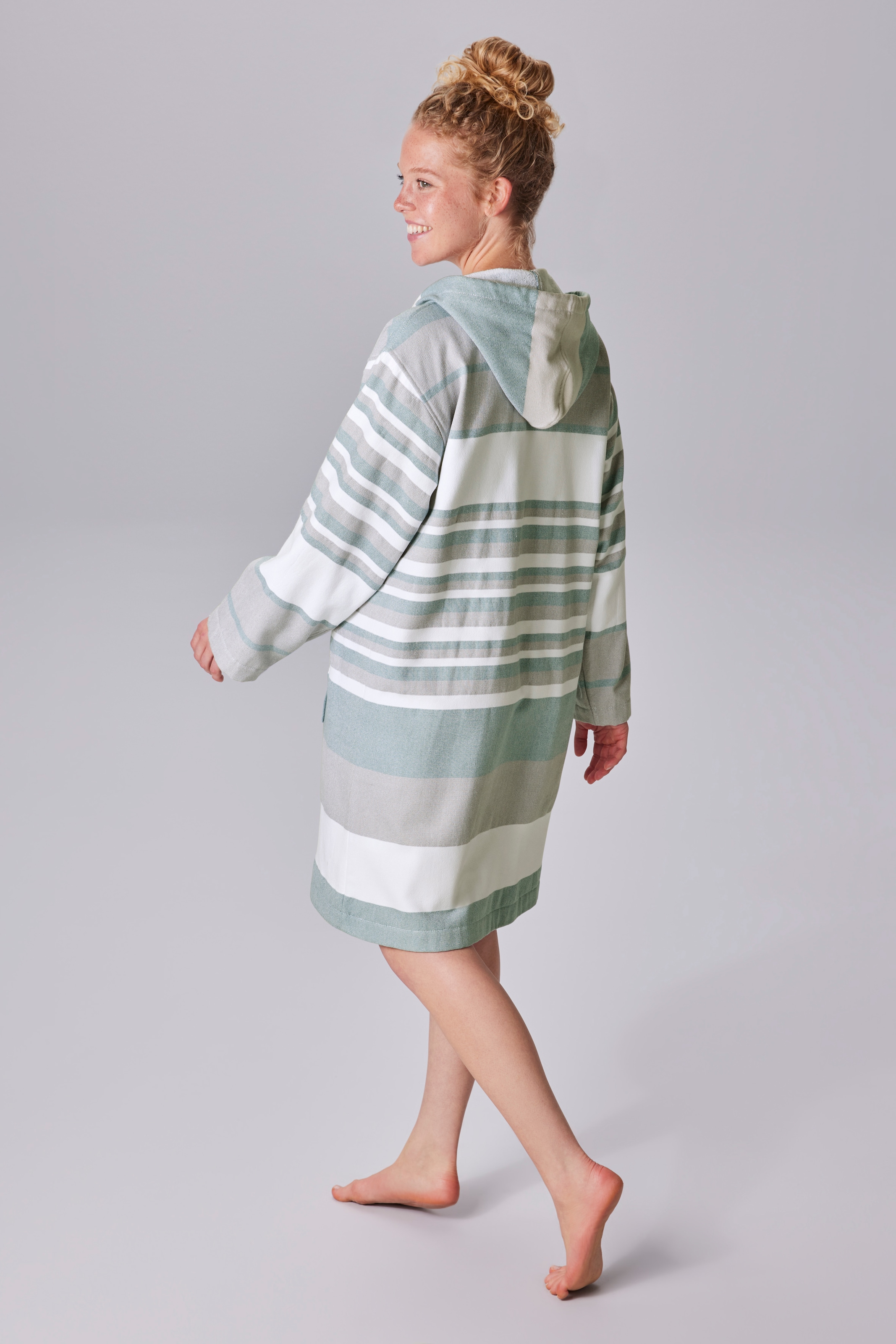 my home Bademantel »Melli, ideal für Sauna & Spa, Hotelbademantel, Morgenmantel« 1 Stk. tlg., Damenbademantel, Baumwolle, Polyester, gestreift