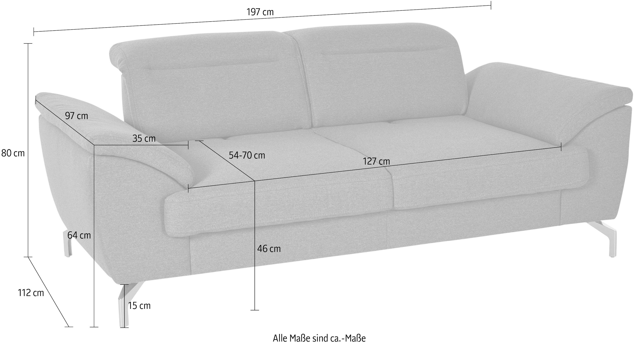 sit&more 2-places »Percy« 15 cm Fusshöhe, Sitztiefenverstellung, wahlweise Kopfteilverstellung