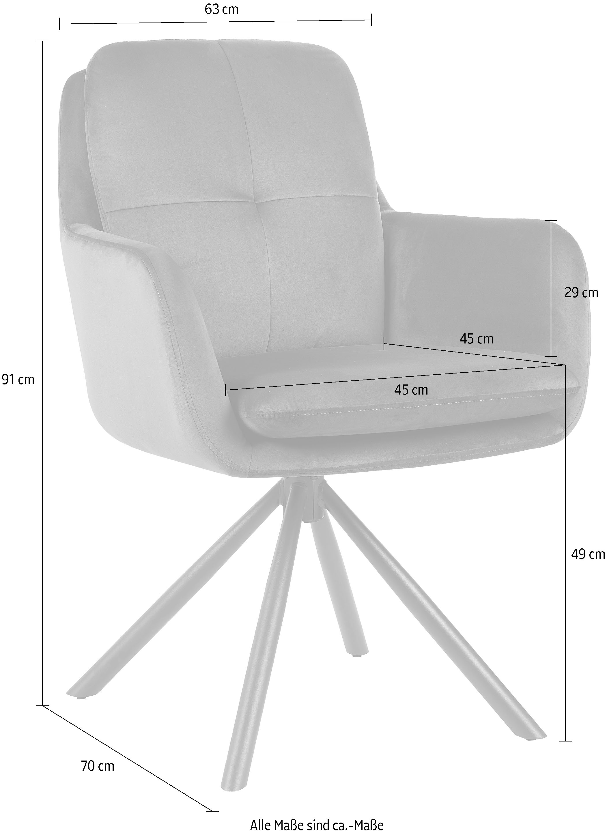 HELA Chaise avec accoudoirs »PARMA« (Ensemble) 2 cuis2er Pack, 360° drehbar, 4-Fuss, Kissenoptik, Samtvelour, Armlehnen