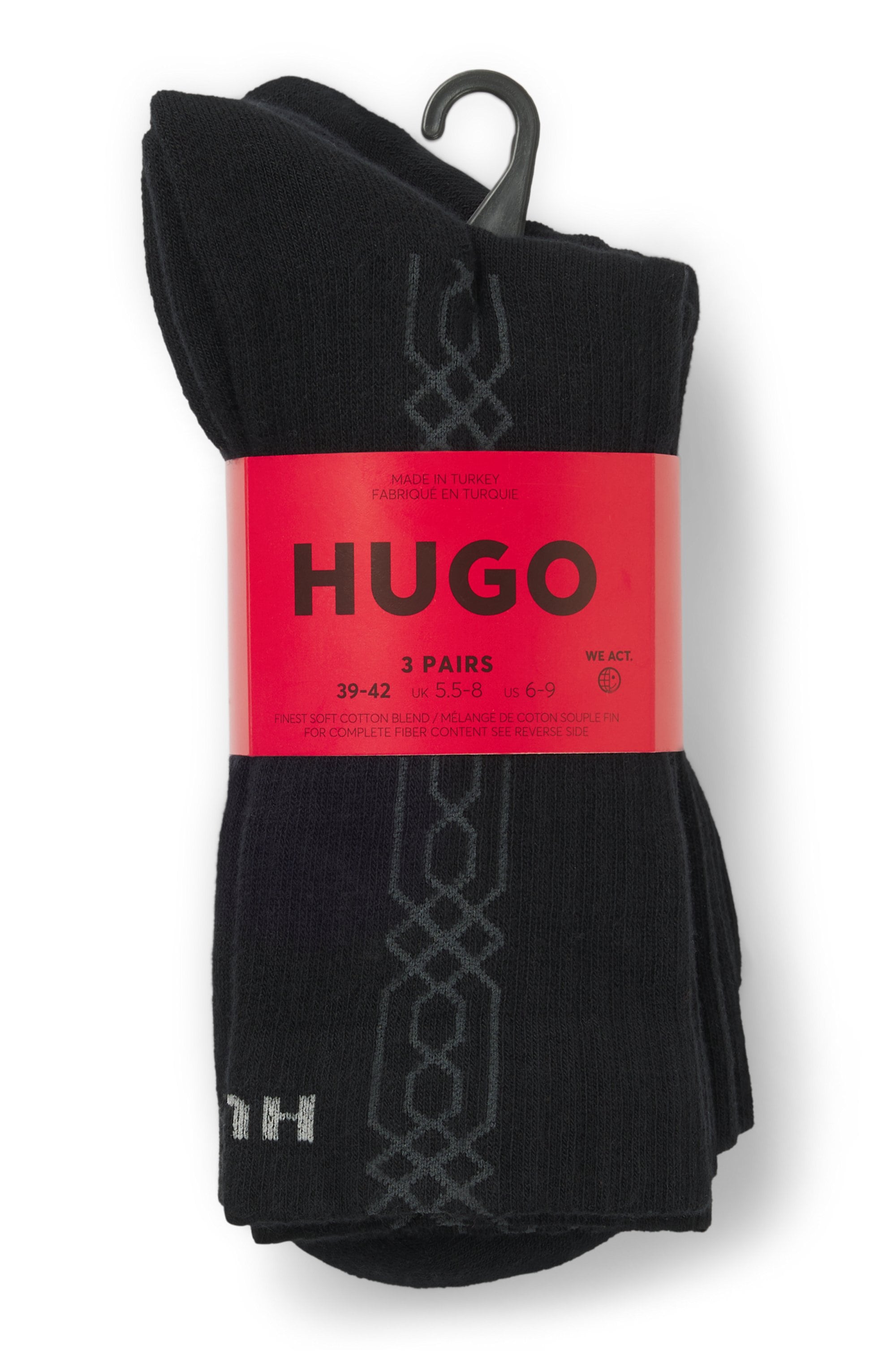HUGO Underwear Kurzsocken Packung, 3er, 3 Paar tlg. Logoschriftzug, grafisches Muster