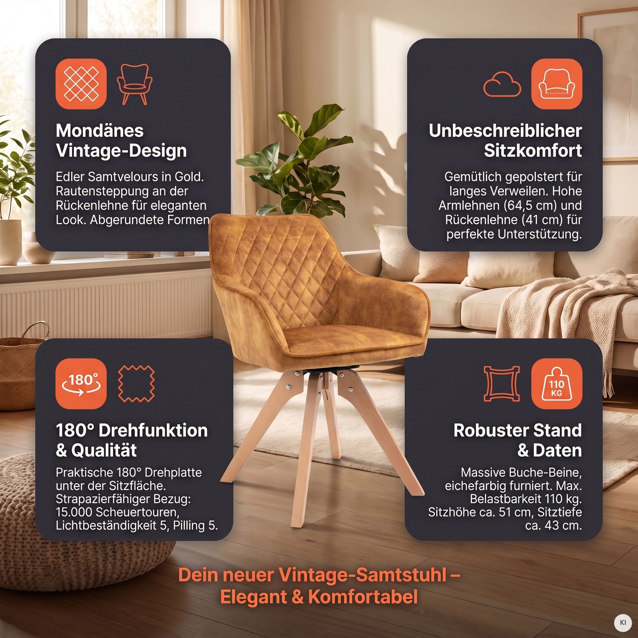 SalesFever Chaise avec accoudoirs »Växjö - Esszimmerstuhl Komfort und Stil« () 1 cuisConfort d'assise redéfini : plaque tournante à 180° incluse!