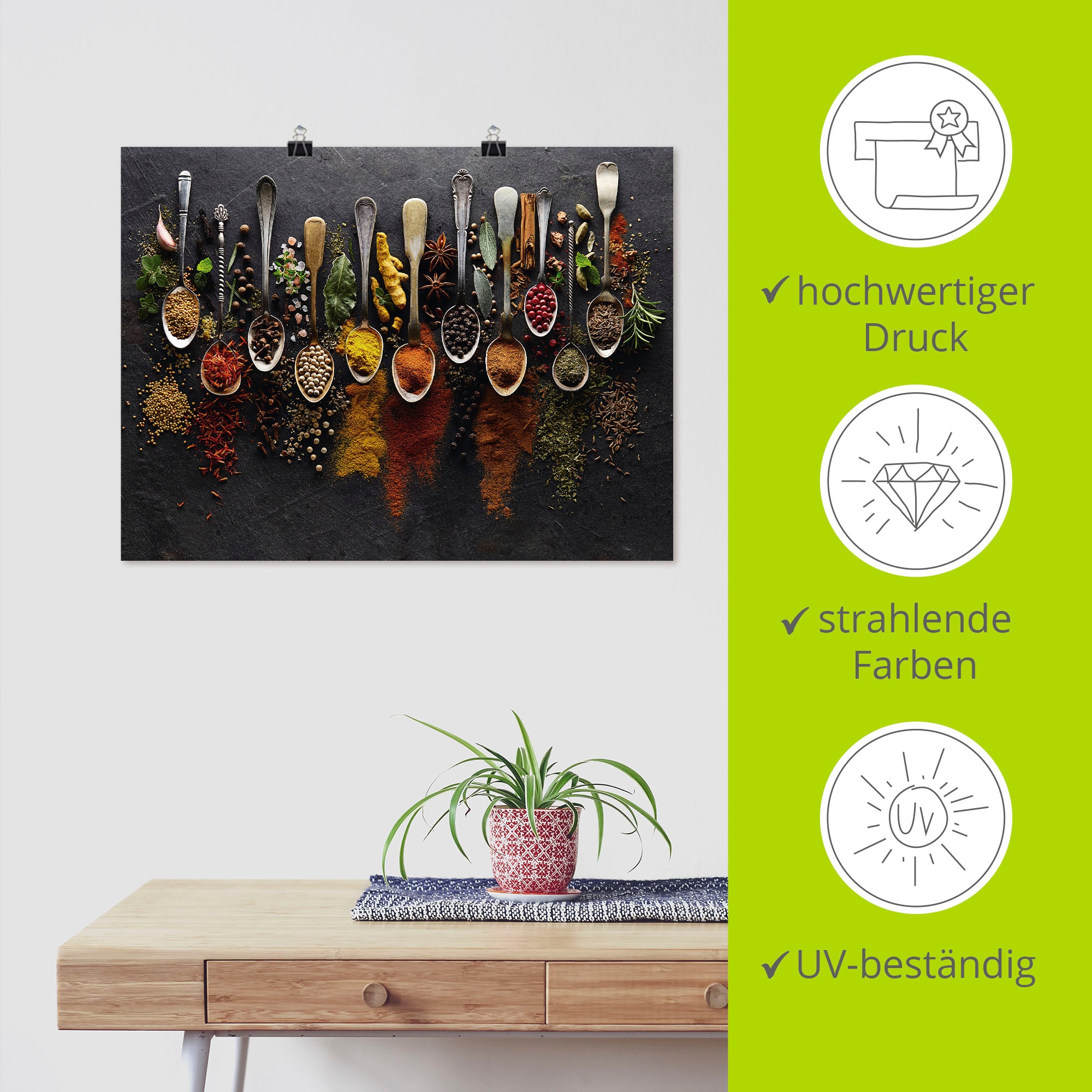 Artland Wandbild »Kräuter Gewürze Schiefer« Lebensmittel 1 Stk. tlg. als Alubild, Outdoorbild, Leinwandbild, Poster, Wandaufkleber