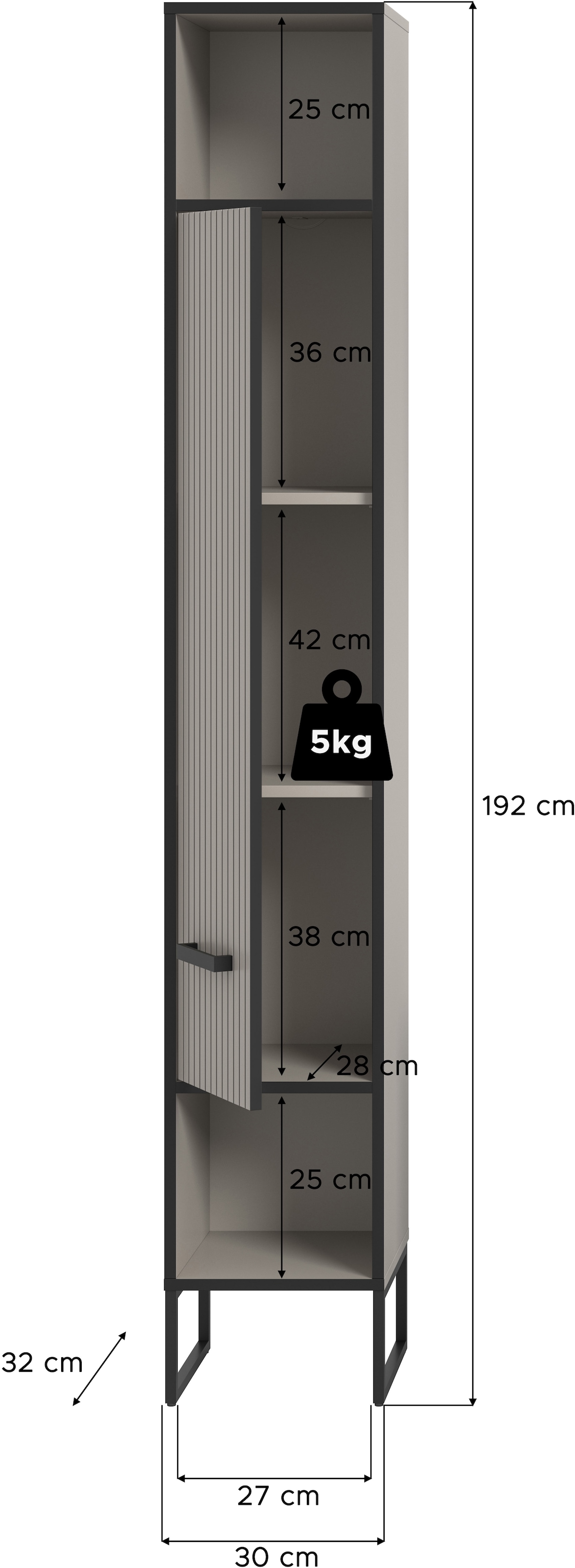 welltime Armoire haute »Locri, Höhe 192 cm, Rillenoptik, Metall Kufen« 1 cuis tlg. Türanschlag wechselbar, modernes Design, Badschrank, Bad