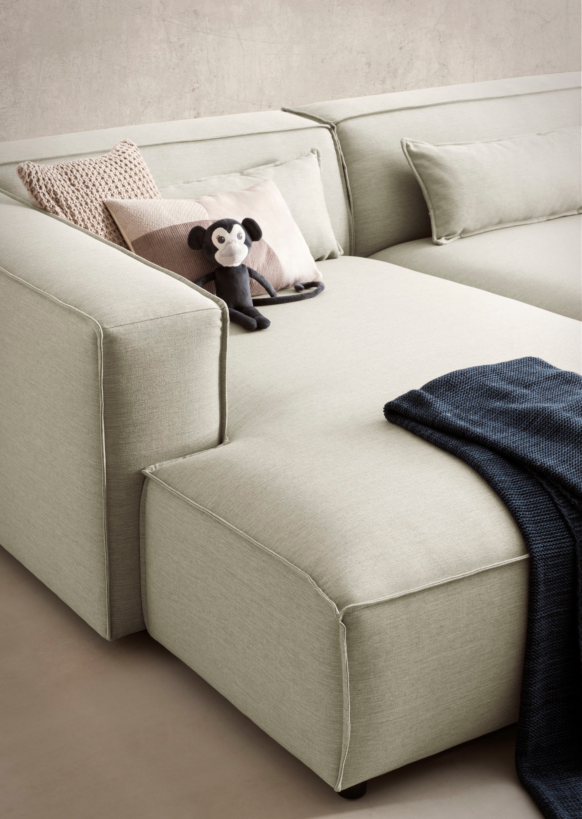 LeGer Home by Lena Gercke Canapé d'angle »PIARA XXL, Big-Sofa, Cord, Leinenoptik o. Strukturstoff, L-Form« ottomane au choix droite/gauche, couture Keder, assise extra profonde