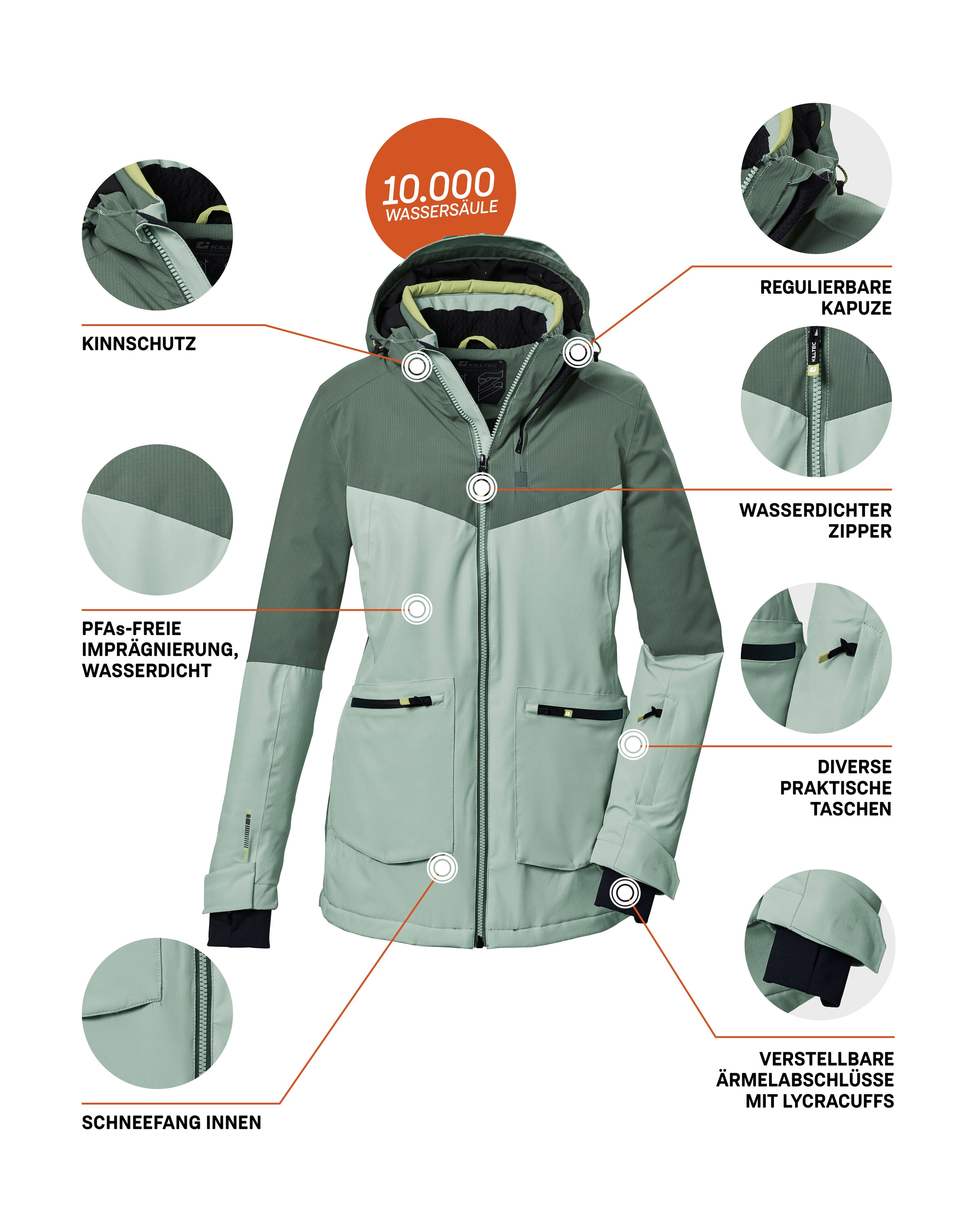 Killtec Skijacke »KSW 40 WMN SKI JCKT« Wasserdicht, atmungsaktiv, verschweisste Nähte, viele Taschen