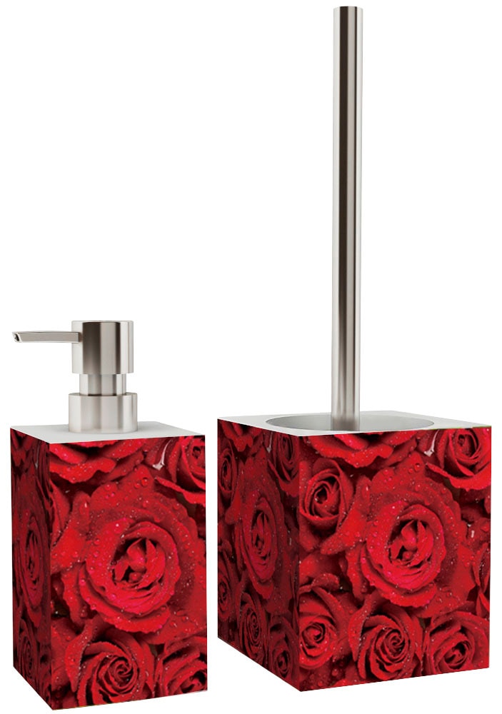 Sanilo Badaccessoire-Set »Rosen« bestehend aus WC-Sitz, Badteppich, Stöpsel, Seifenspender, WC-Bürste