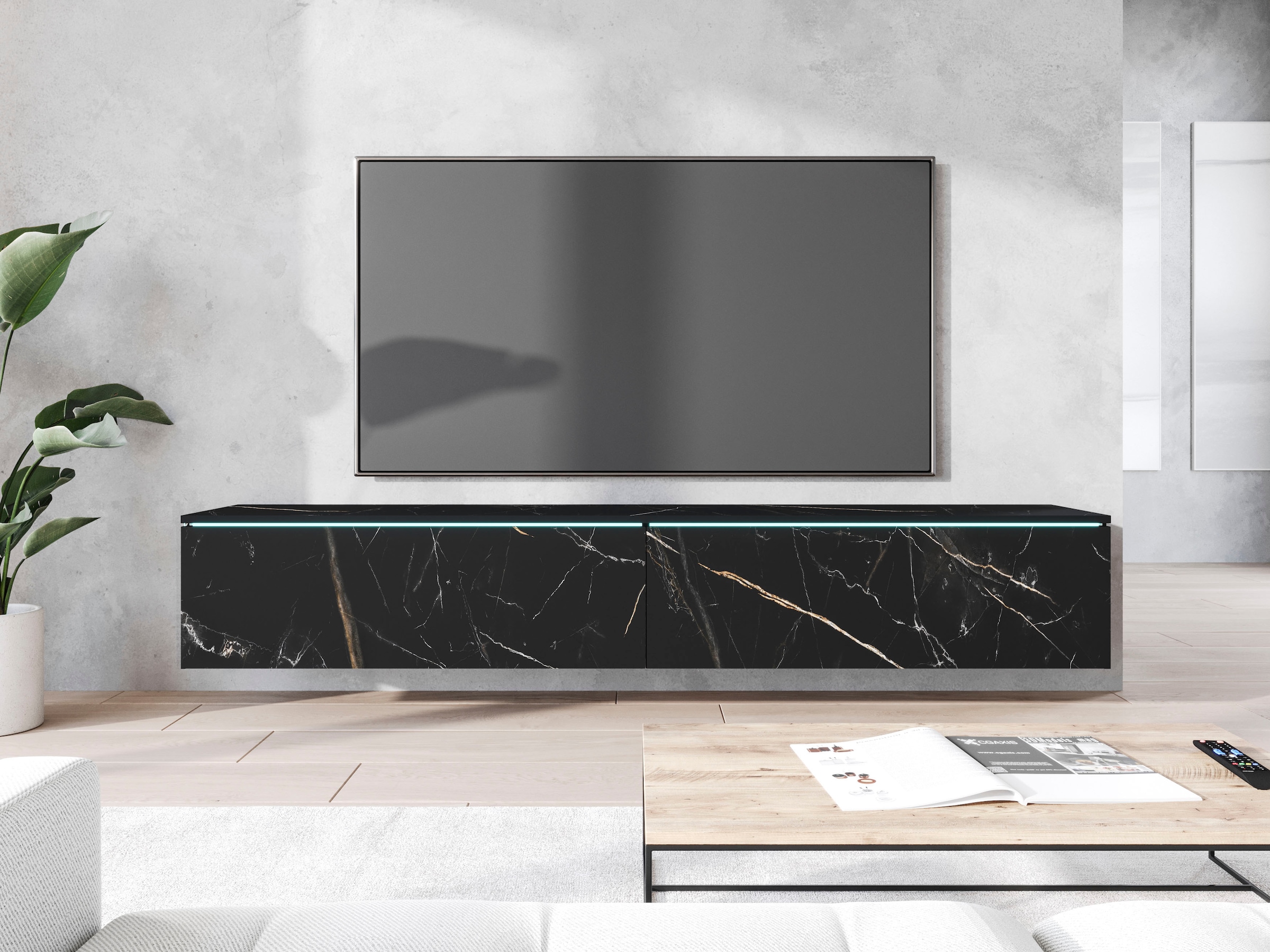 Home affaire Lowboard »LOWBOARD VERA, wahlweise mit oder ohne Beleuchtung« Modernes griffloses TV-Board, 180 cm TV-Schrank, stehend und hängend