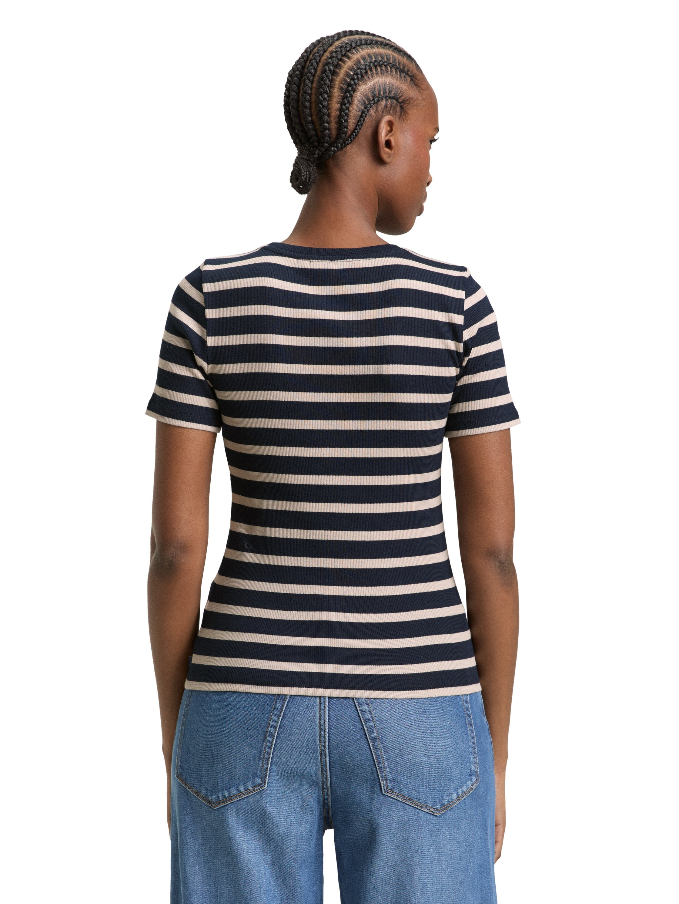 TOM TAILOR Denim Shirt à col rond gestreift, Fein-Ripp-Optik