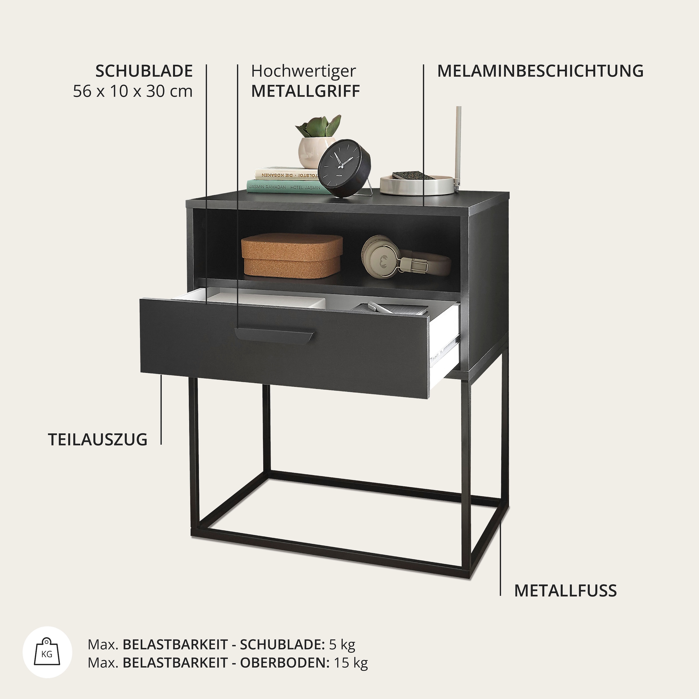 Schlafkontor Table de nuit »Cudro Nachttisch auf Fussgestell« mit einem offenen Fach für schnellen Zugriff
