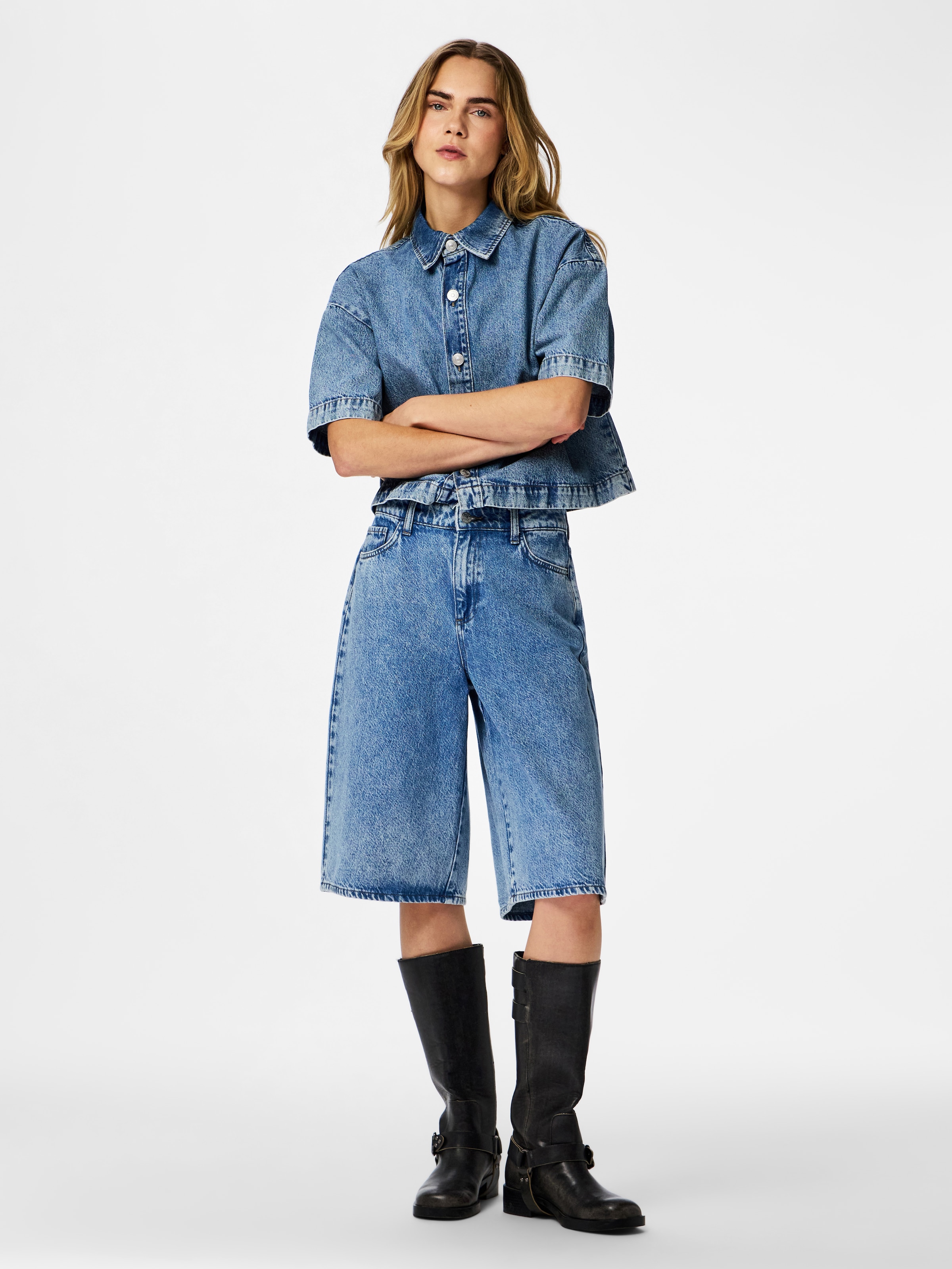 pieces Jeansbluse »PCSKY SS A-SHAPE DENIM TOP NOOS BC« Baumwolle, loose fit