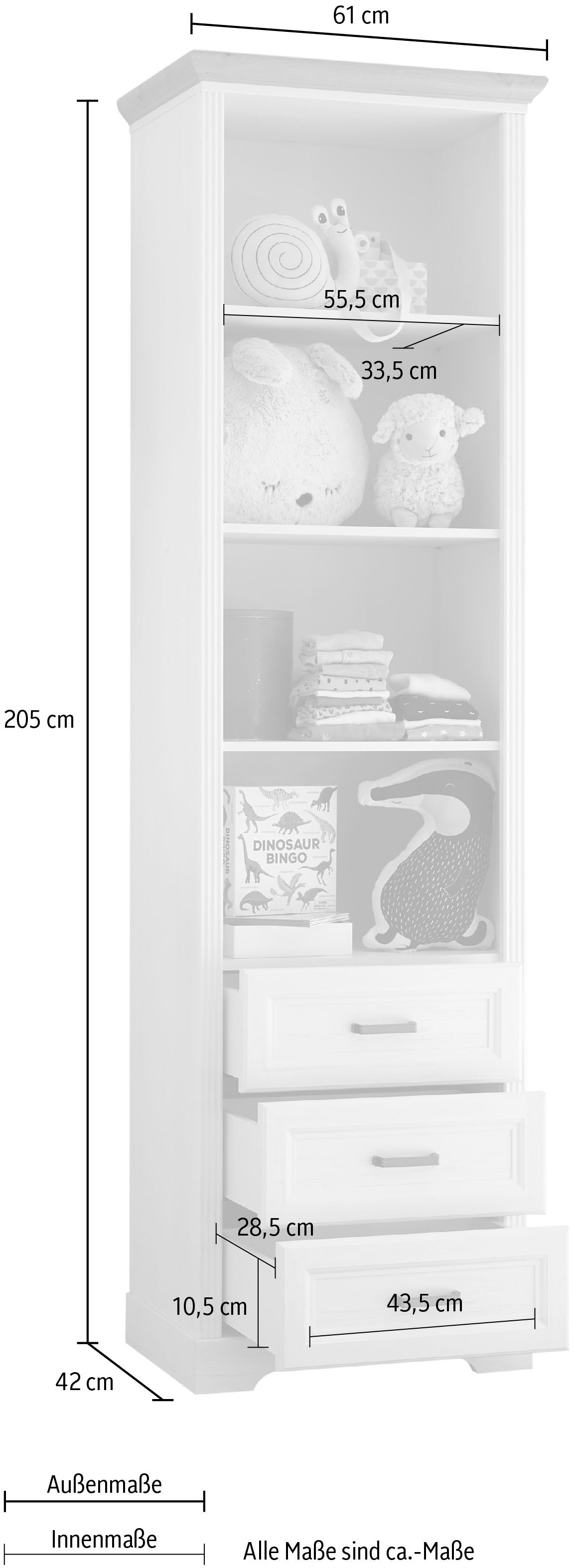 Begabino Étagère sur pied »Jasmin« mit 4 offenen Fächern, Regal Kinderzimmer mit 3 Schubkästen