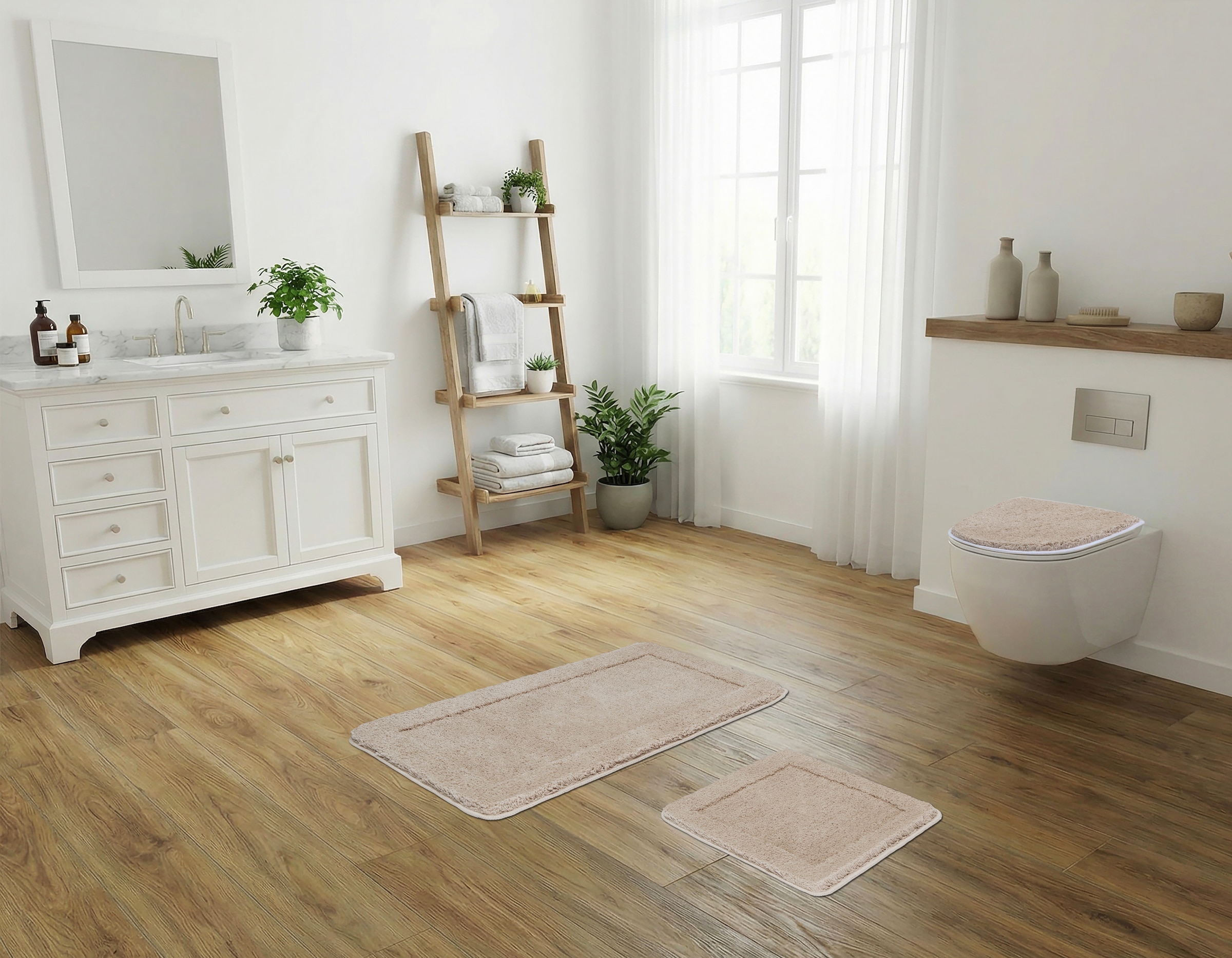 GOODproduct Badematte »Sanremo mit Rahmen, Badvorleger, Badezimmer, sehr weich, Hoch-Tief« Höhe 25 mm rutschhemmend beschichtet fussbodenheizungsgeeignet | schnell trocknend Badteppich, unifarben, rechteckig und als 3-tlg. Set erhältlich