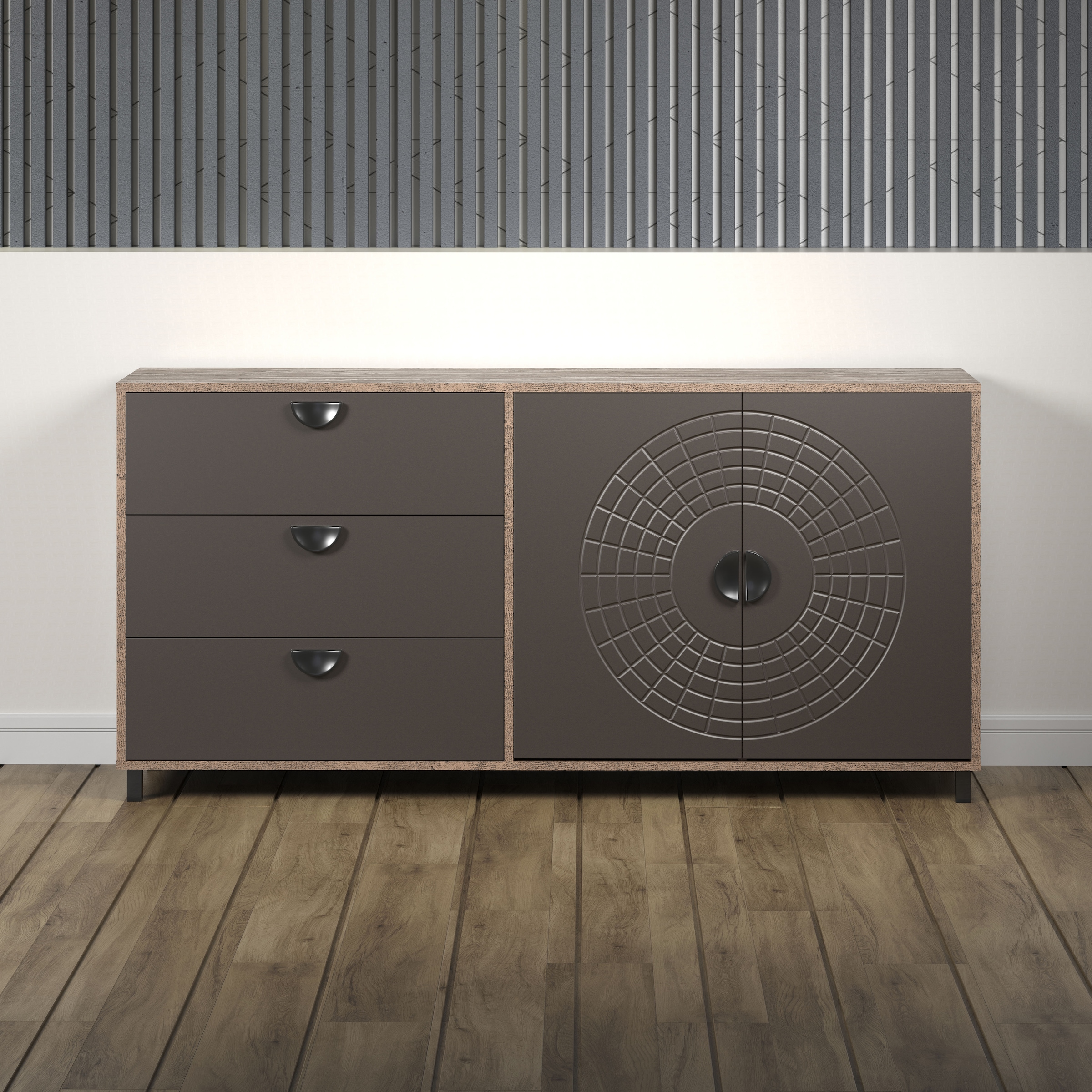 INOSIGN Sideboard »Fusion« 1 Stk. tlg. Kommode mit markantem Kreismuster - Antikoptik - (B/T/H) 176/42/86 cm