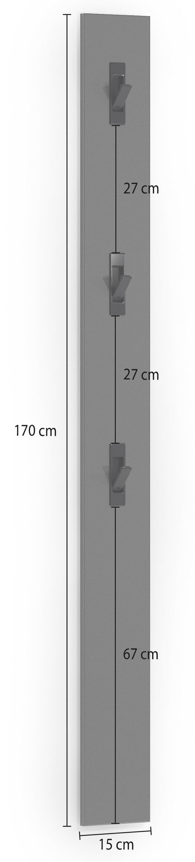 Home affaire Panneau de vestiaire »TANKO, Garderobenpaneel,Garderobenleiste« mit 3 Klapphaken,hochglanz lackiert, 15x2x170 cm (1 St.)