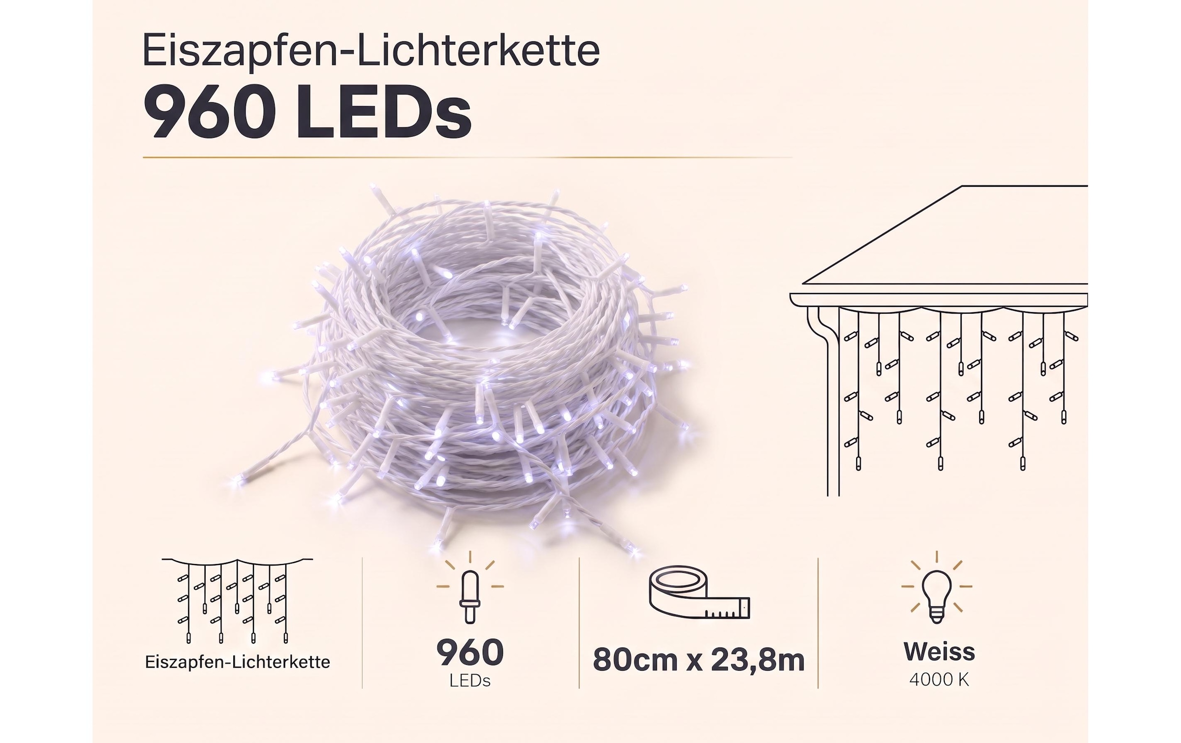 Cocon Guirlande lumineuse »Eiszapfen-Lichterkette, 960 LEDs Neutralweiss, 23.8 m«
