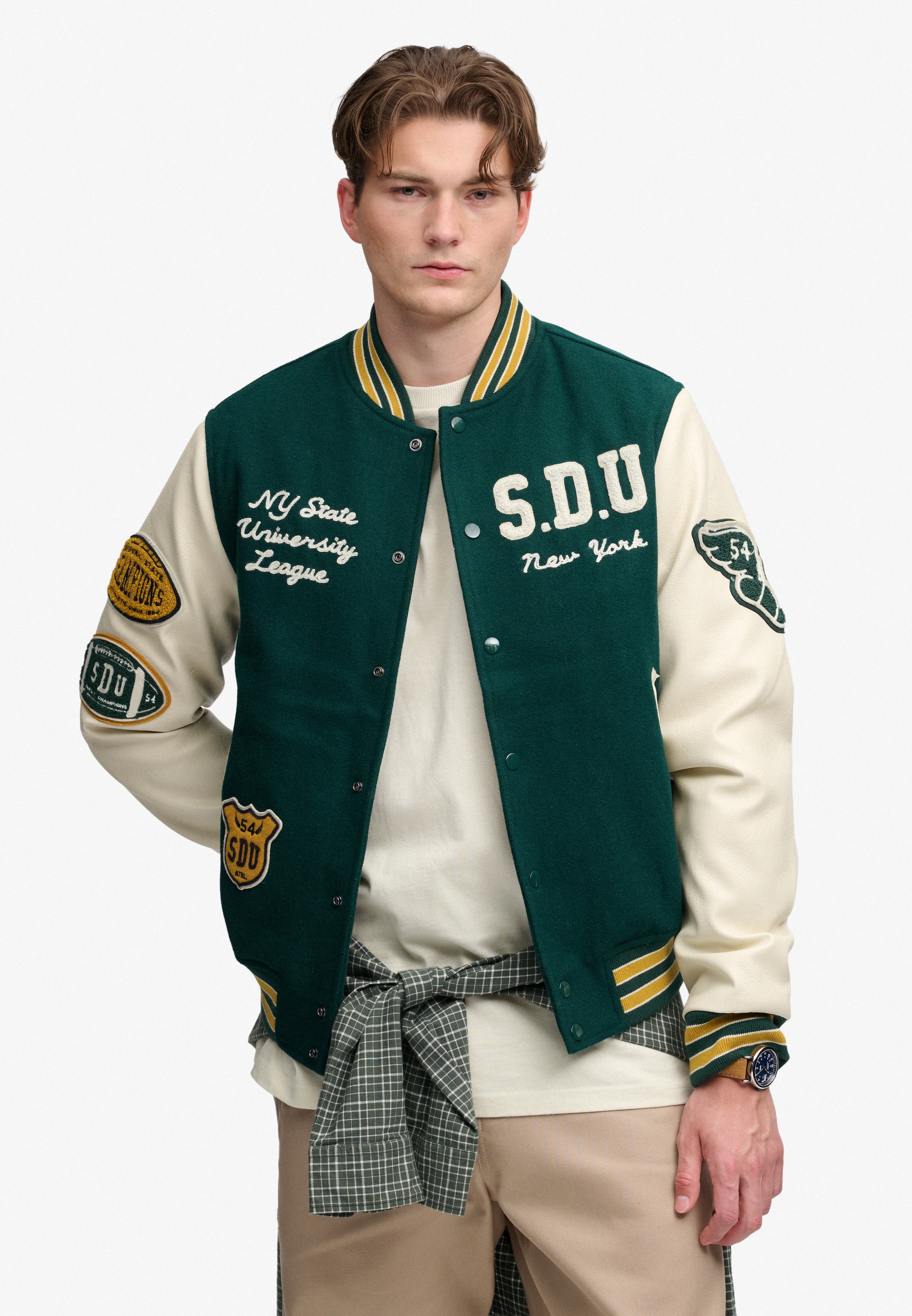Superdry Collegejacke »VINTAGE PATCHED VARSITY JKT« Materialmix, relaxed fit