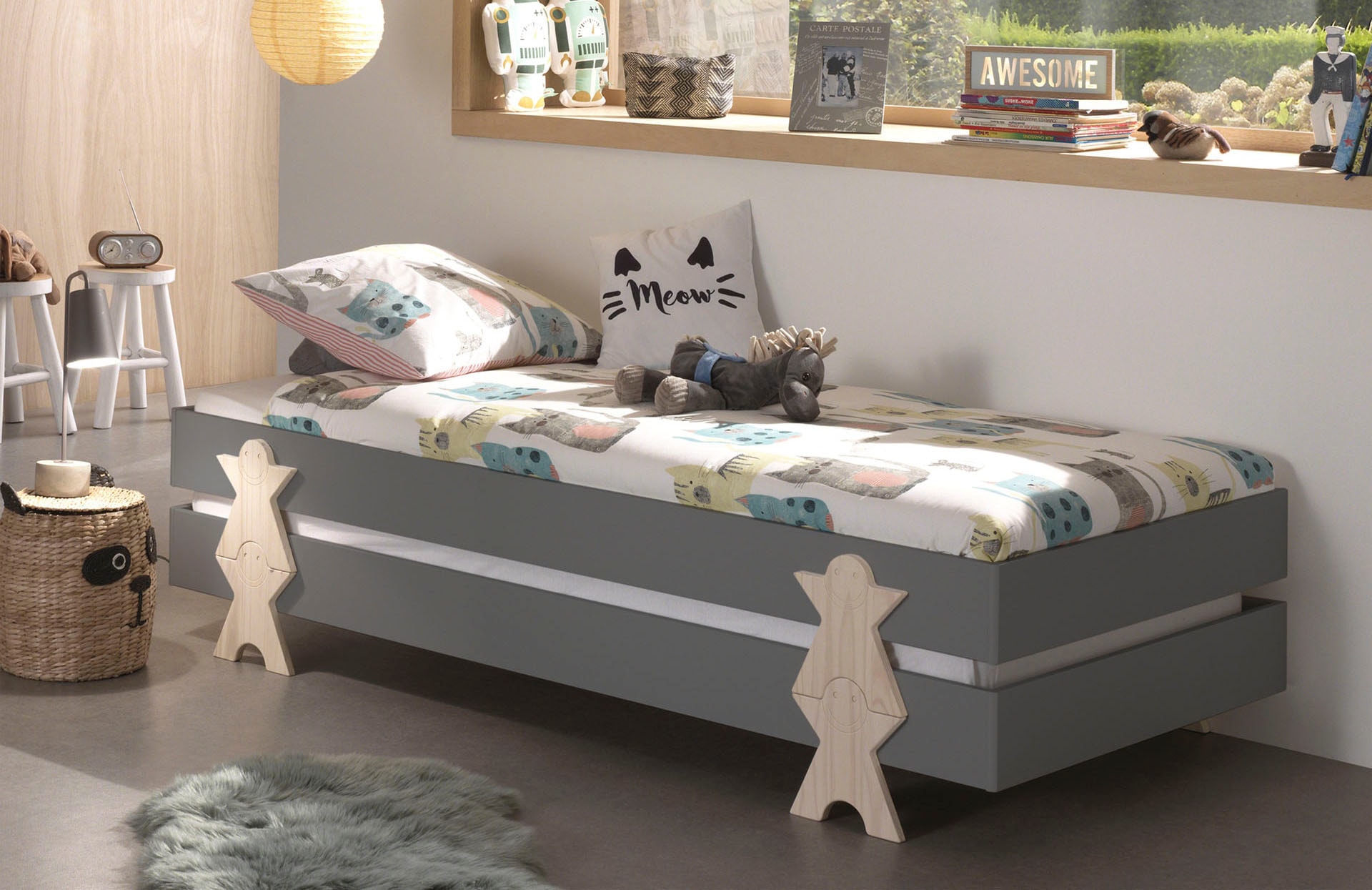 Vipack Kinderbett »Modulo, stapelbares Einzelbett, inkl. Rolllattenrost, 2 Farben« B/H/T ca. 203,6x93,8x48cm, Fuss Smile massiv, Bettseiten MDF lackiert,  Liegefläche 90/200 cm, einzeln oder als 2-er Set erhältlich
