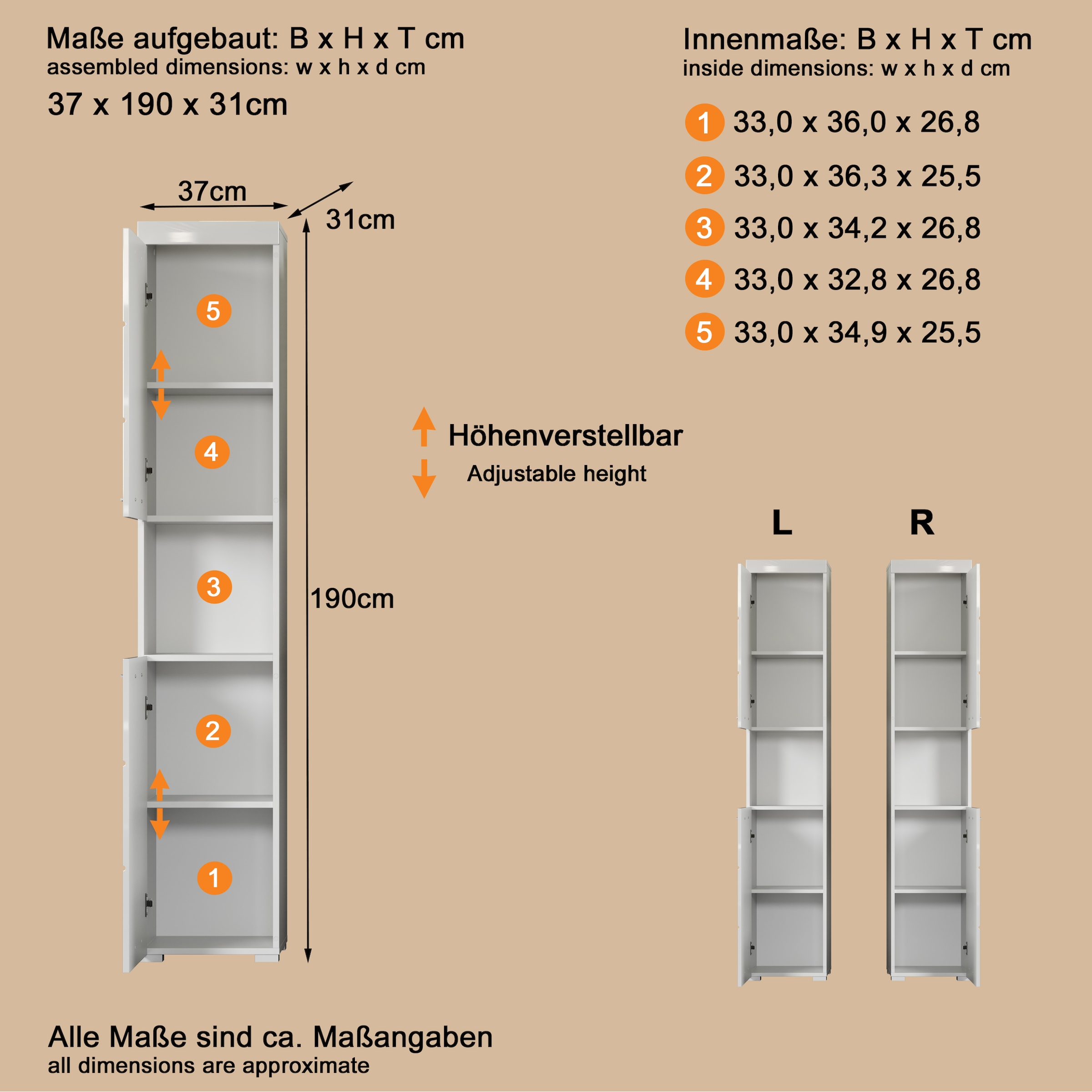 welltime Hochschrank »Avena« Badschrank mit 2 Türen & 1 Fach - (B/T/H) 37/31/190 cm