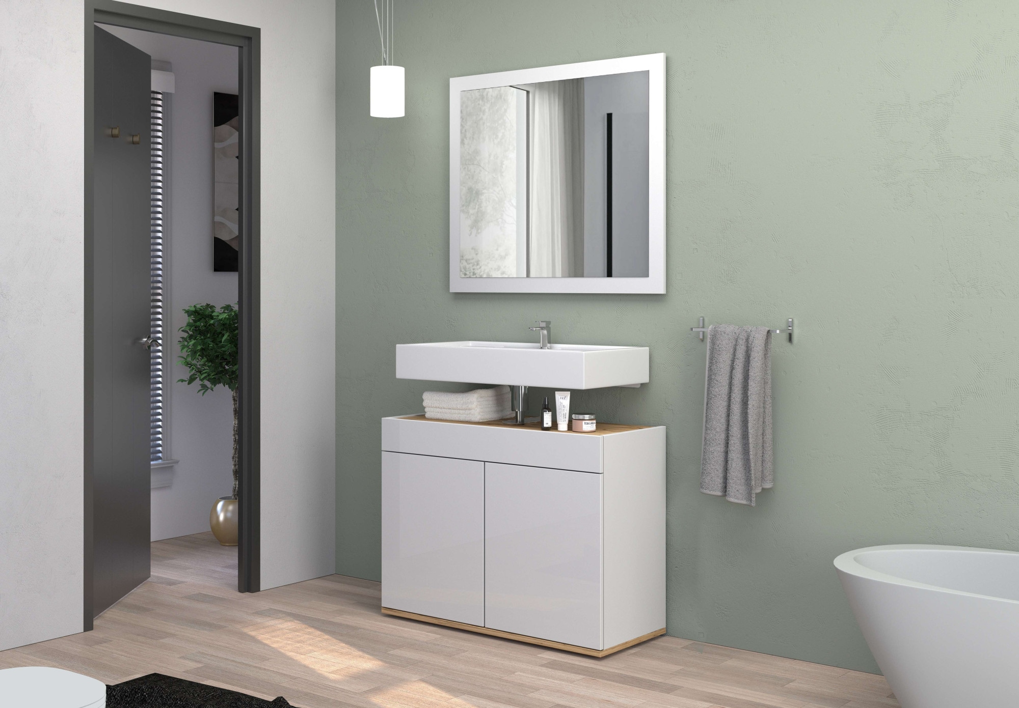 welltime Miroir de salle de bain »Garda, Waschbeckenunterschrank,Breite 80 cm,Waschtisch« Breite 80 cm- Passend zur Serie Garda