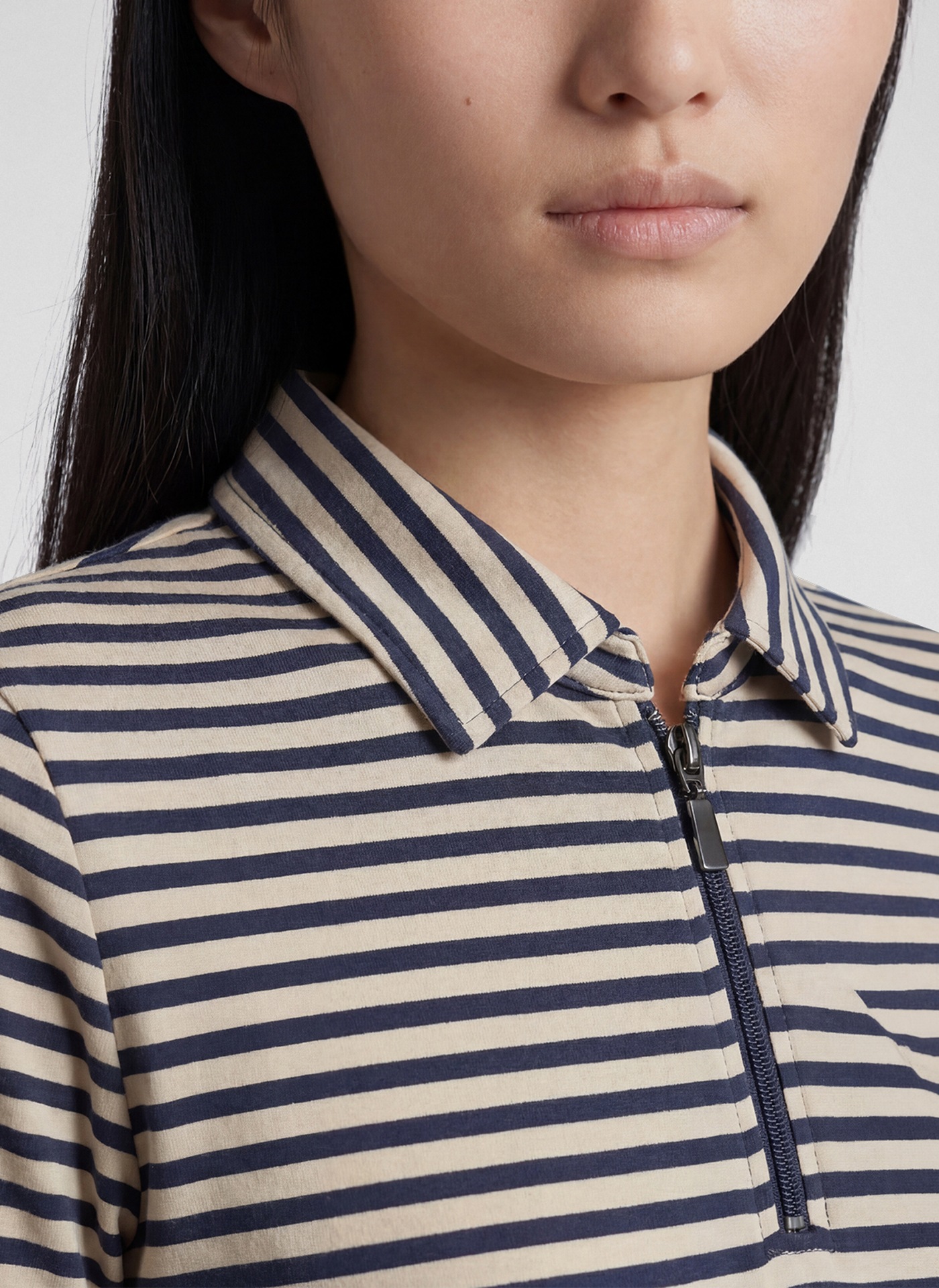 Rabe T-shirt à manches 3/4 im Streifen-Look und mit Hemdblusenkragen