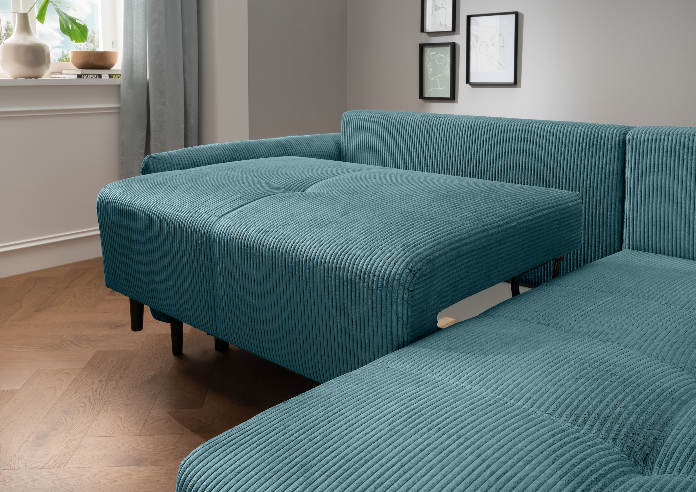 Home affaire Ecksofa »Mara, L-Form, aktueller Cord Bezug und tolle Farben, schmale Armlehnen« whlw. mit Bettfunktion,Recamiere links/rechts montierbar, Breite 238cm
