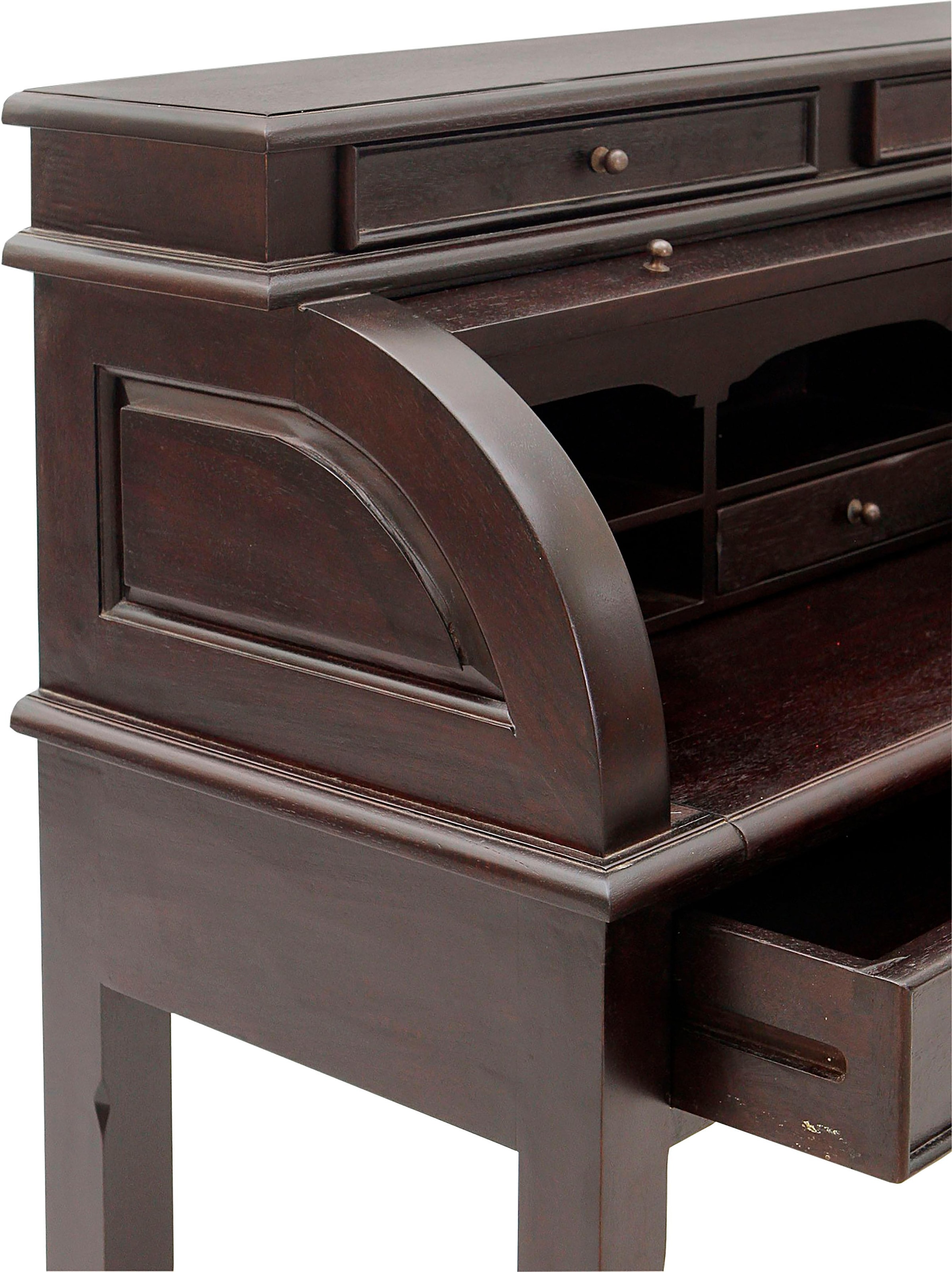 SIT Schreibtisch »Sekretär Akazie Massivholz Schreibtisch Rollladen Vintage Design« Sekretär aus Akazie Massivholz mit Rollladen & Schubladen